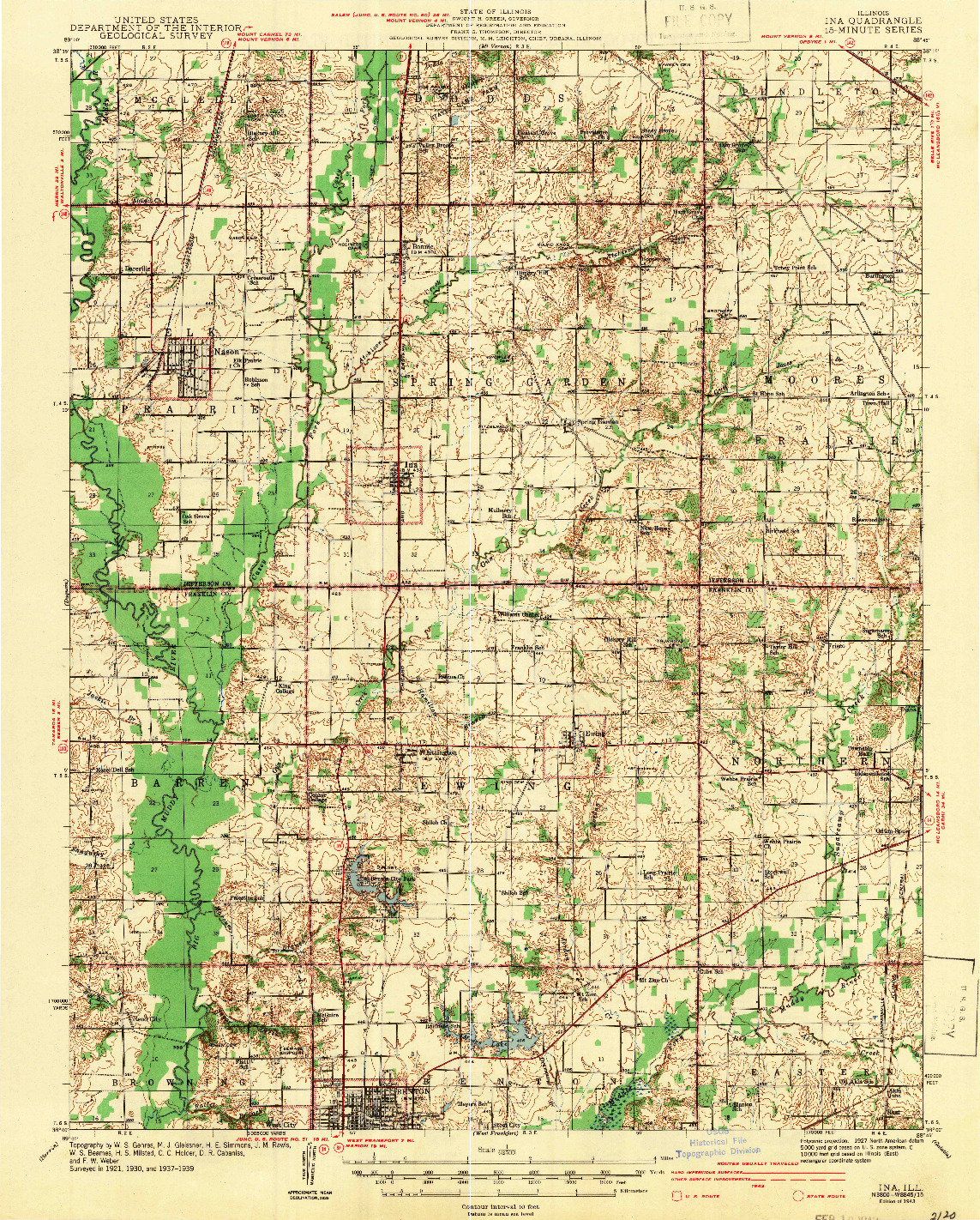 USGS 1:62500-SCALE QUADRANGLE FOR INA, IL 1943