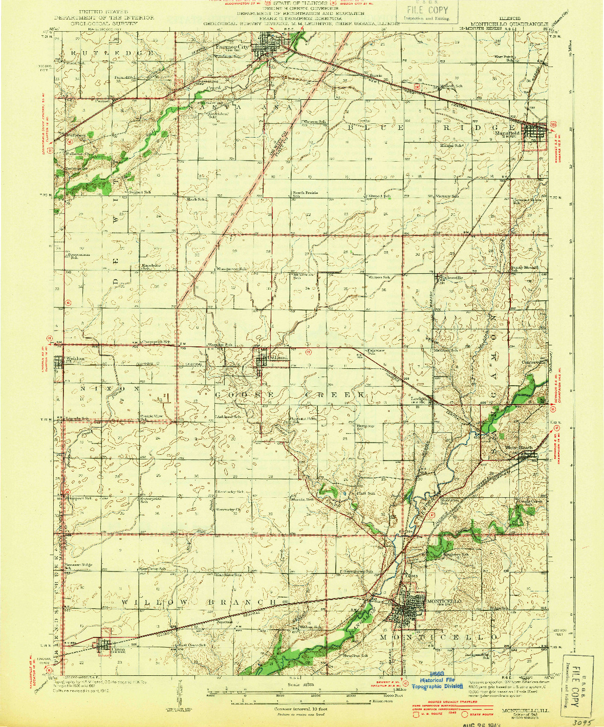 USGS 1:62500-SCALE QUADRANGLE FOR MONTICELLO, IL 1943