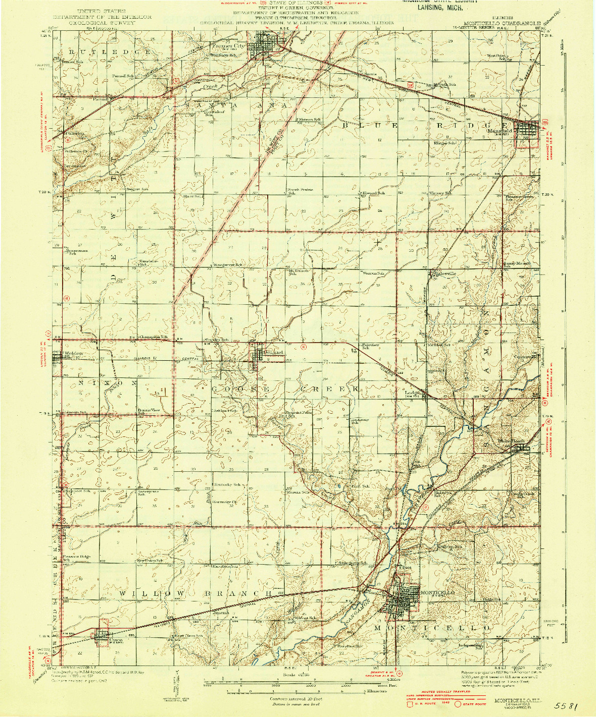 USGS 1:62500-SCALE QUADRANGLE FOR MONTICELLO, IL 1943