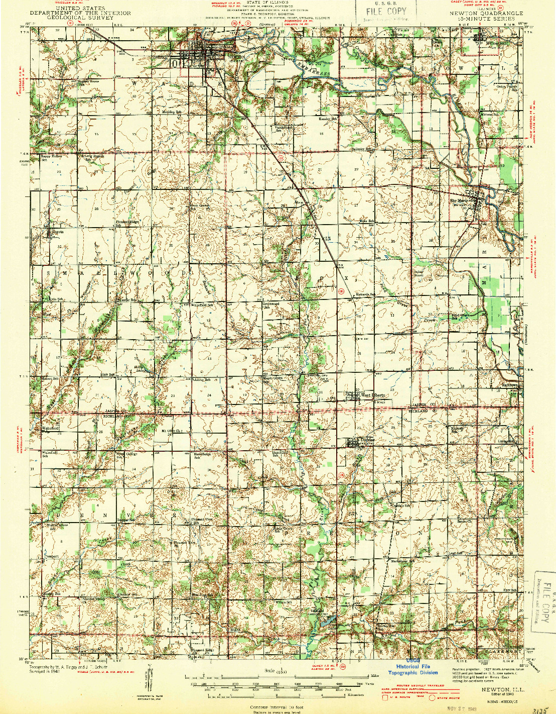 USGS 1:62500-SCALE QUADRANGLE FOR NEWTON, IL 1943