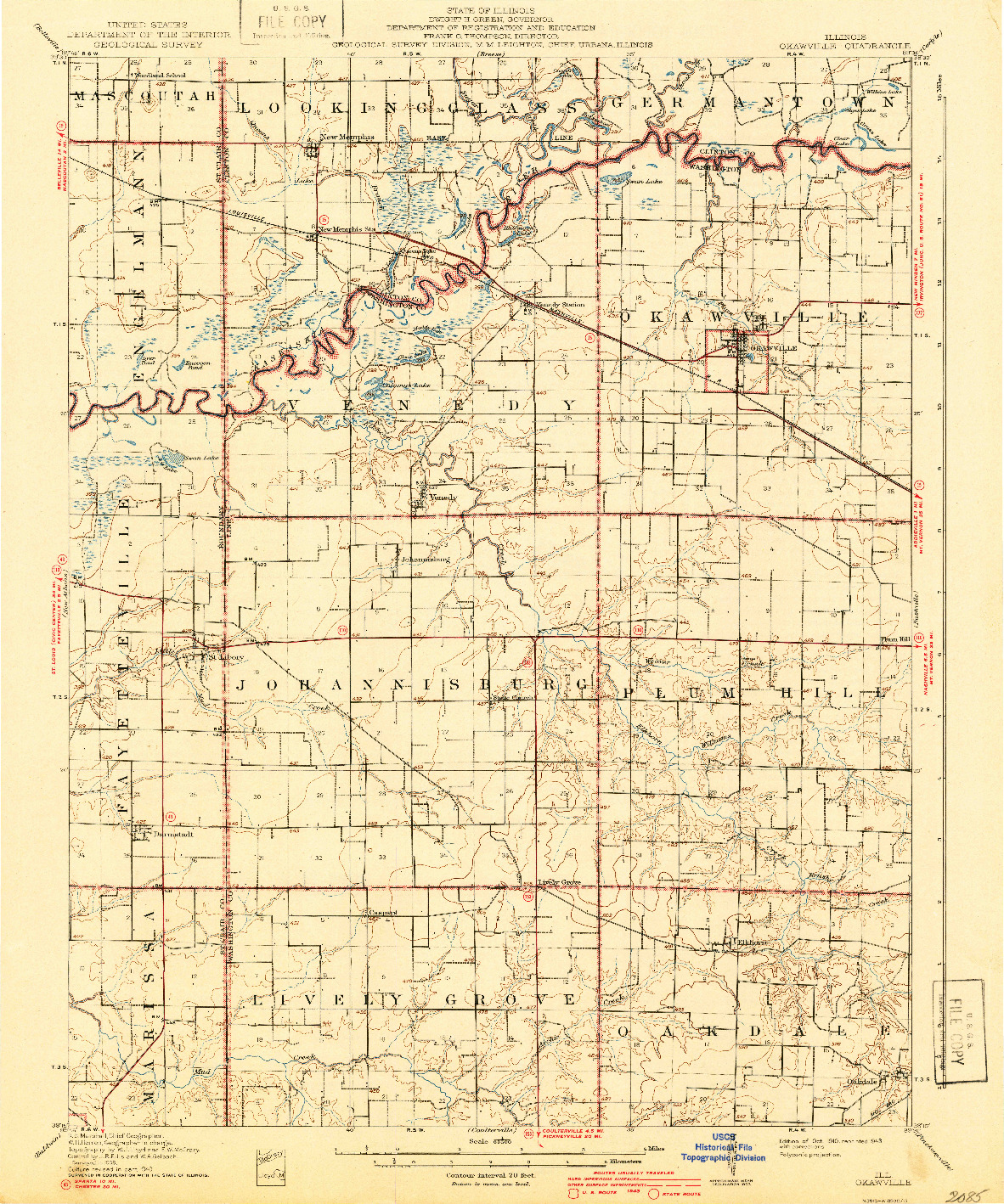 USGS 1:62500-SCALE QUADRANGLE FOR OKAWVILLE, IL 1910