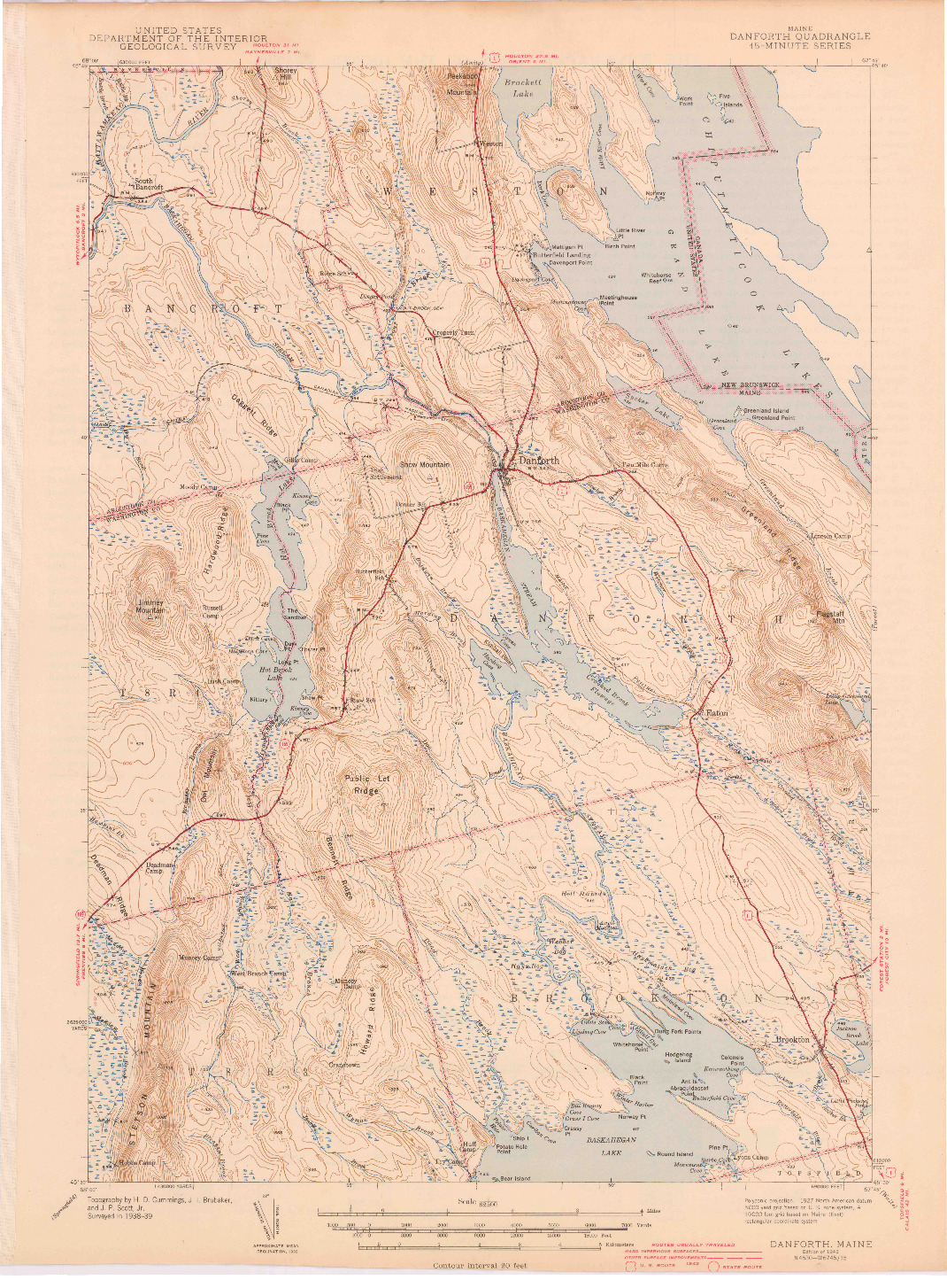 USGS 1:62500-SCALE QUADRANGLE FOR DANFORTH, ME 1943