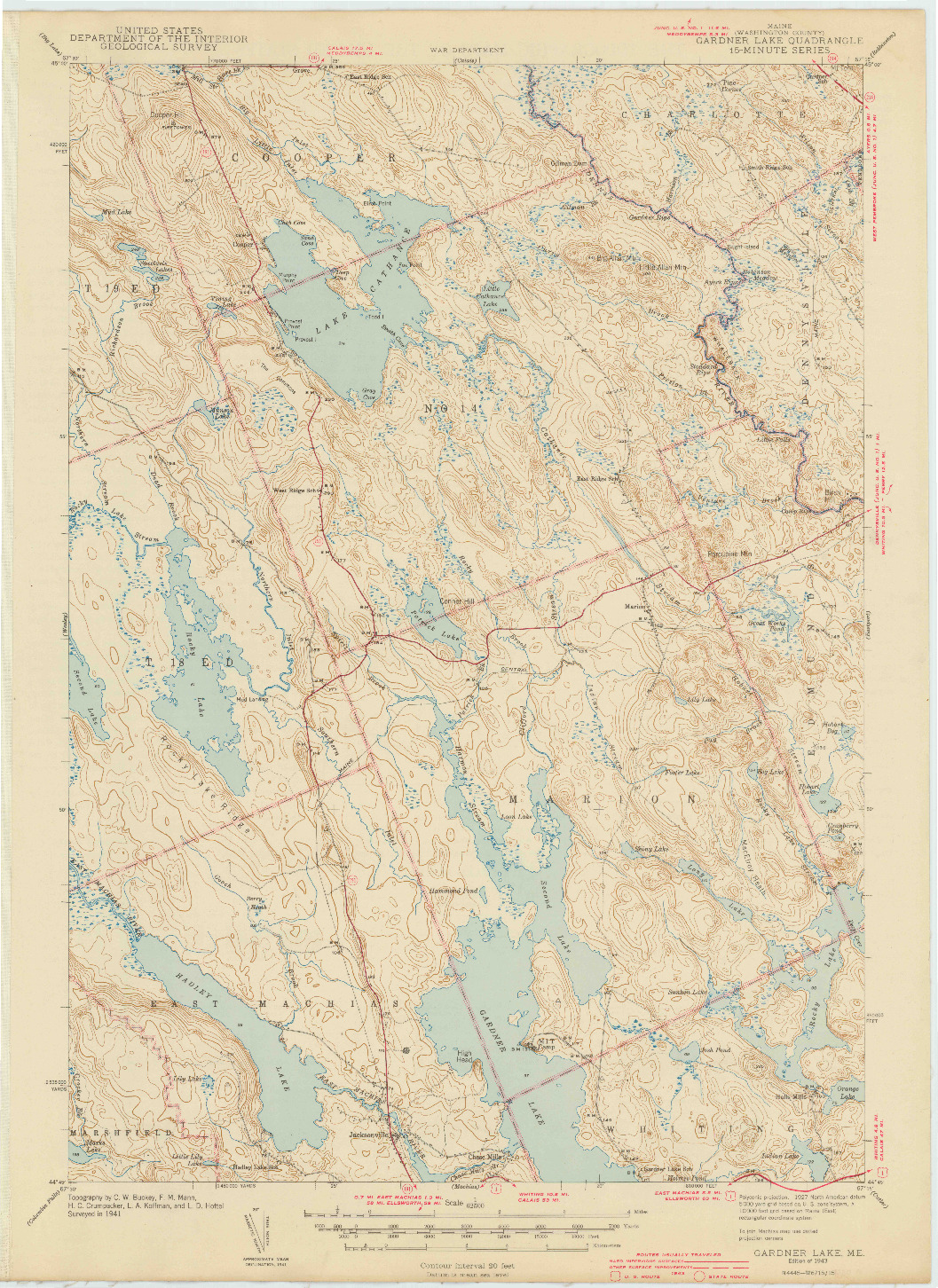 USGS 1:62500-SCALE QUADRANGLE FOR GARDNER LAKE, ME 1943