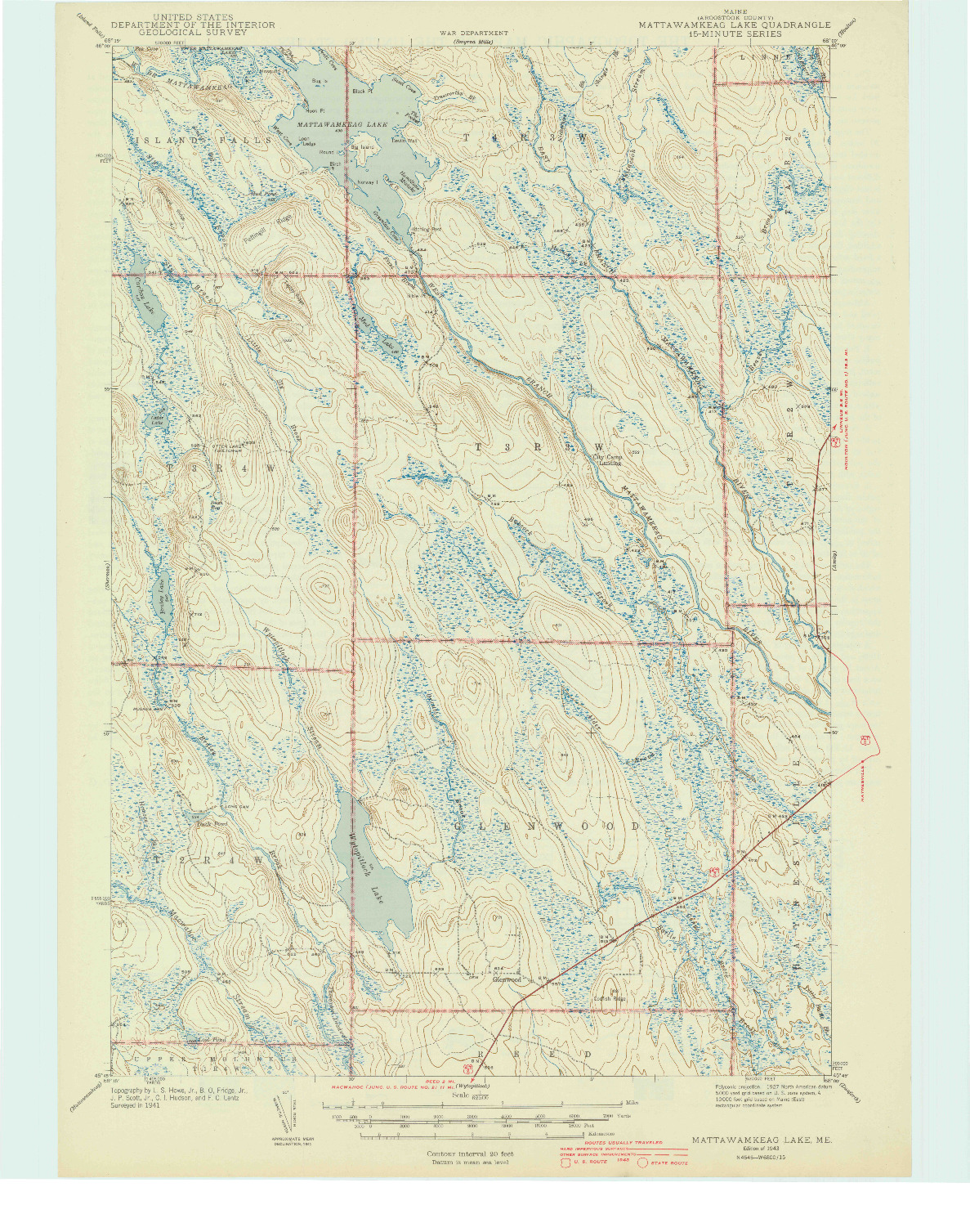 USGS 1:62500-SCALE QUADRANGLE FOR MATTAWAMKEAG LAKE, ME 1943