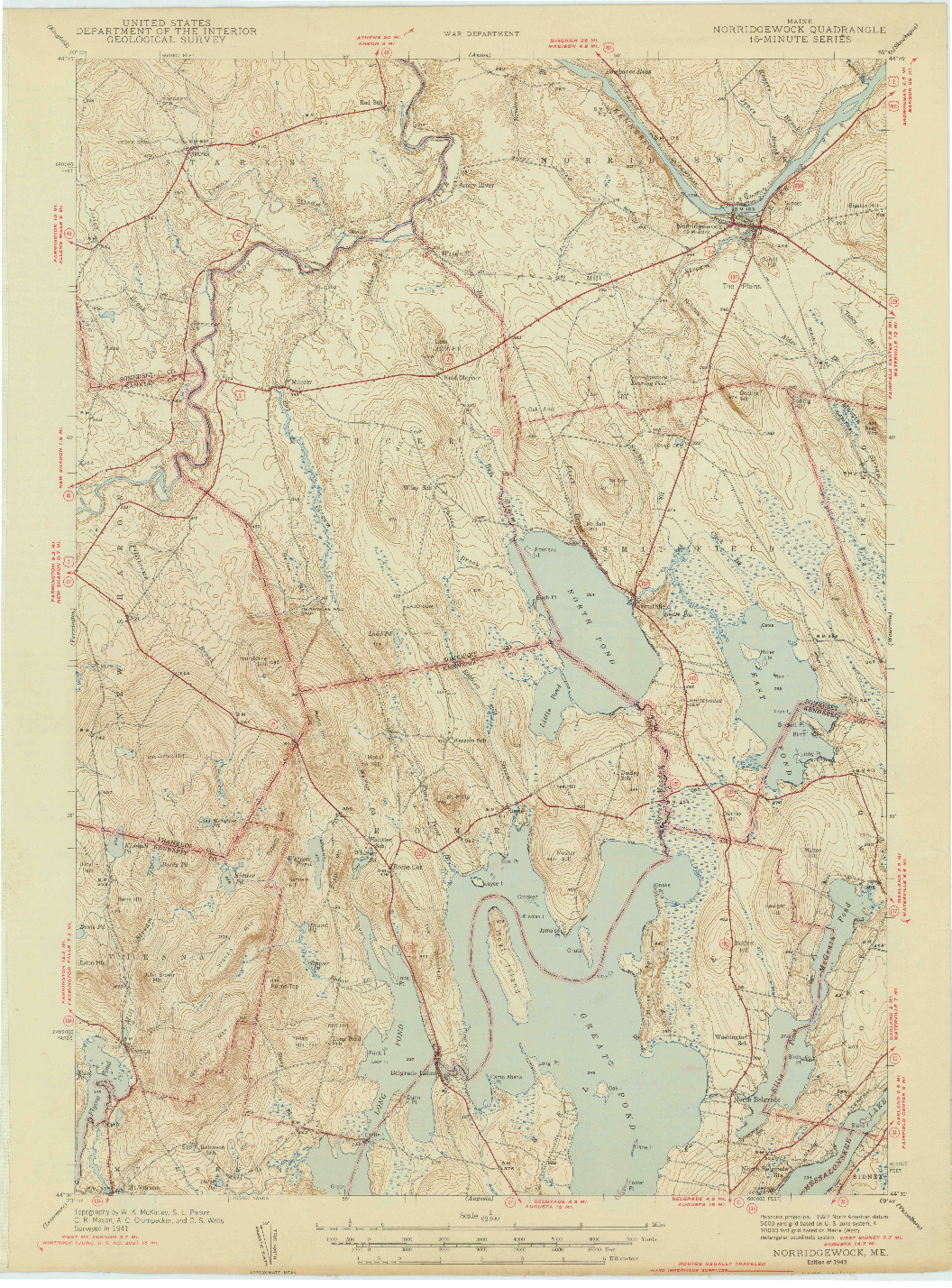 USGS 1:62500-SCALE QUADRANGLE FOR NORRIDGEWOCK, ME 1943