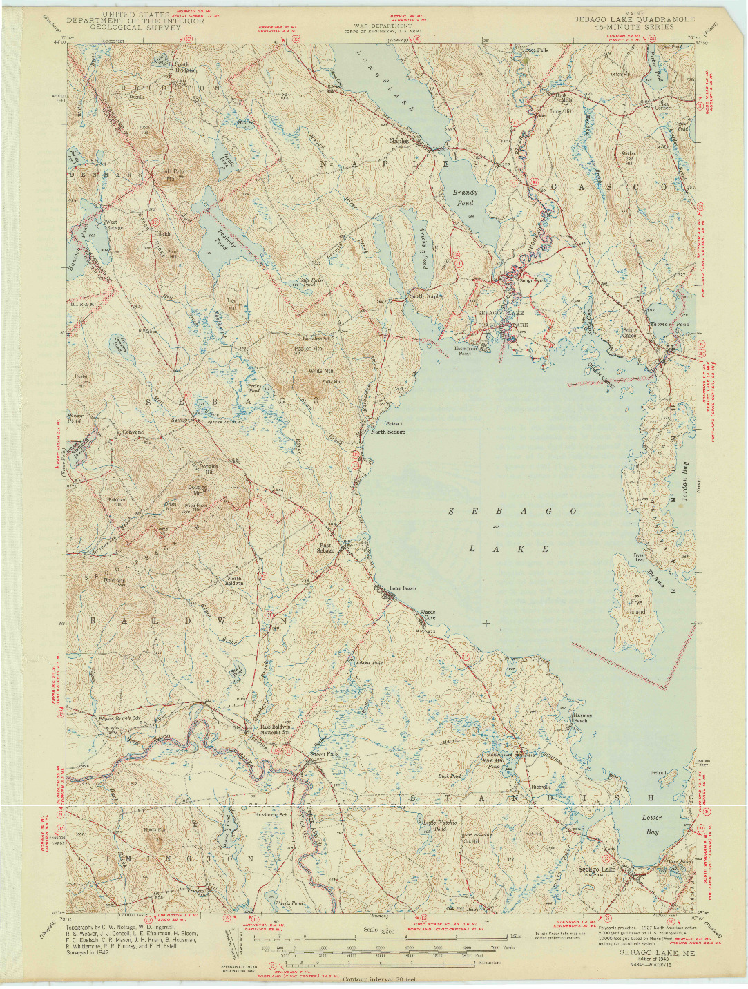 USGS 1:62500-SCALE QUADRANGLE FOR SEBAGO LAKE, ME 1943