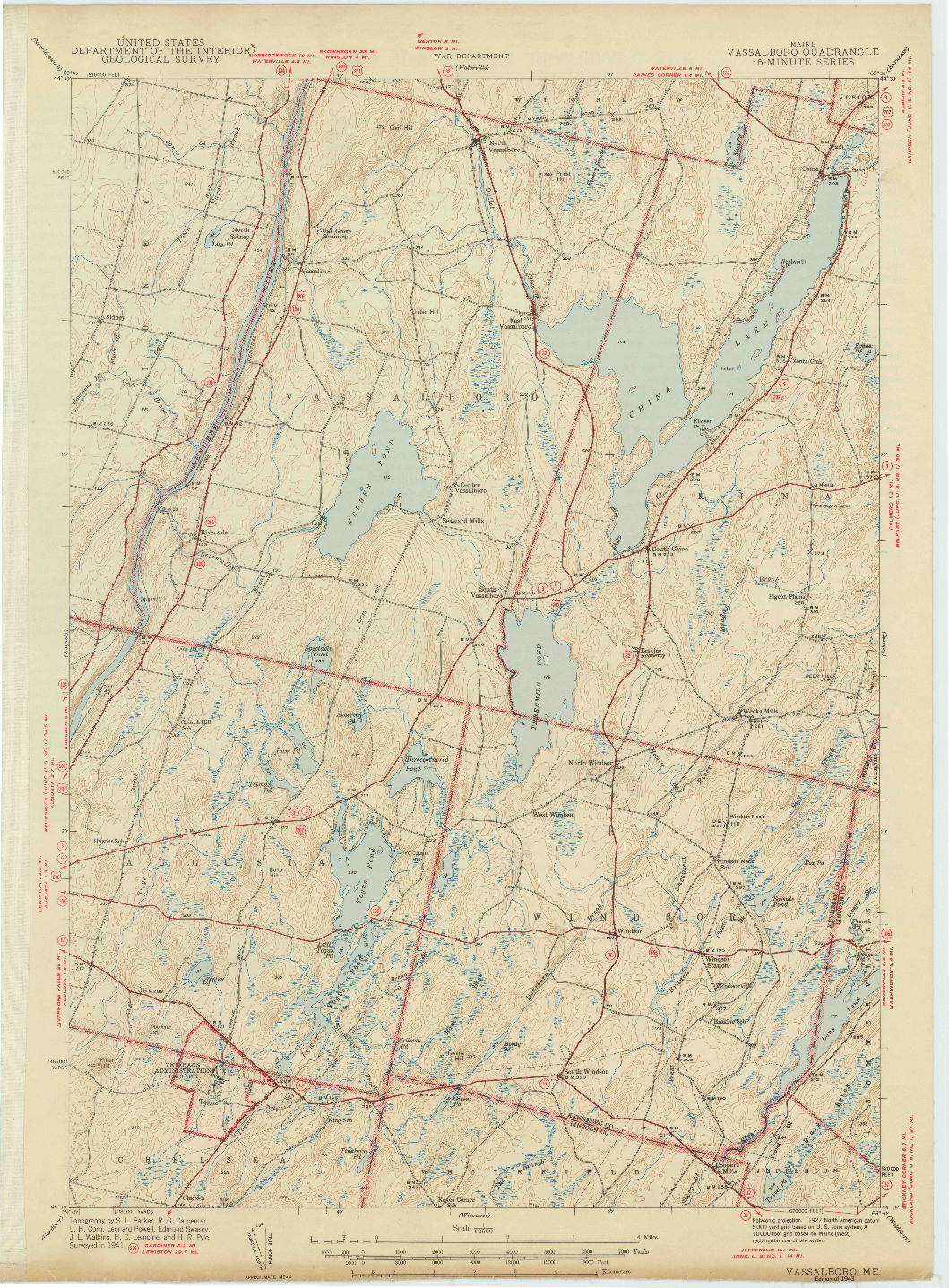 USGS 1:62500-SCALE QUADRANGLE FOR VASSALBORO, ME 1943