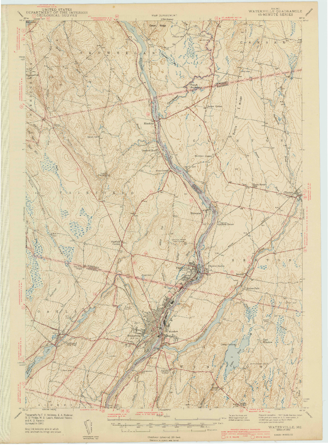 USGS 1:62500-SCALE QUADRANGLE FOR WATERVILLE, ME 1943