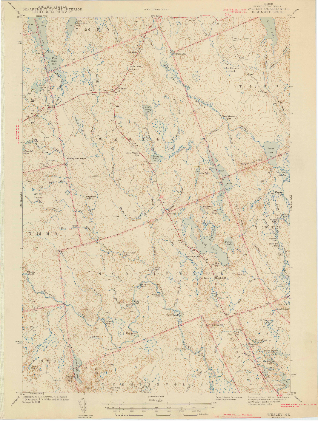 USGS 1:62500-SCALE QUADRANGLE FOR WESLEY, ME 1943