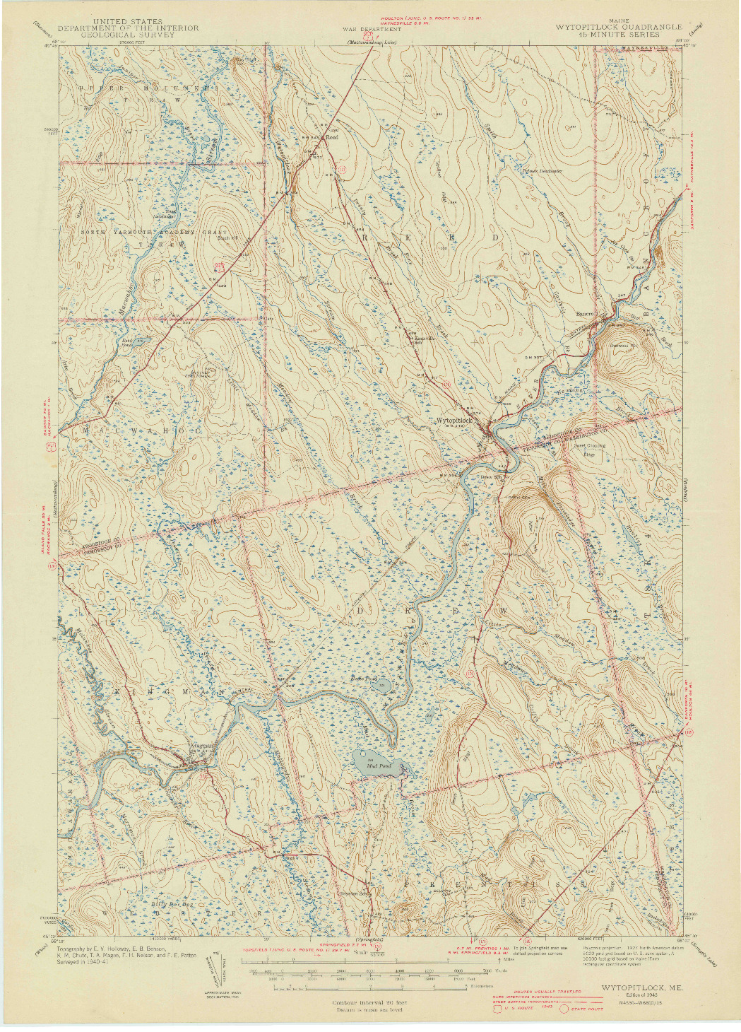 USGS 1:62500-SCALE QUADRANGLE FOR WYTOPITLOCK, ME 1943