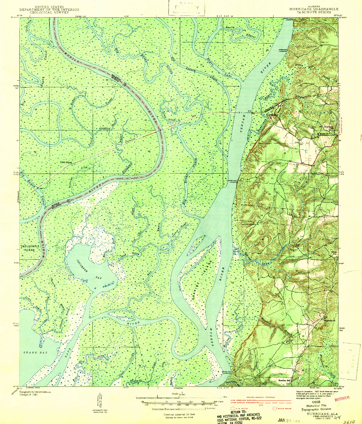 USGS 1:31680-SCALE QUADRANGLE FOR HURRICANE, AL 1943
