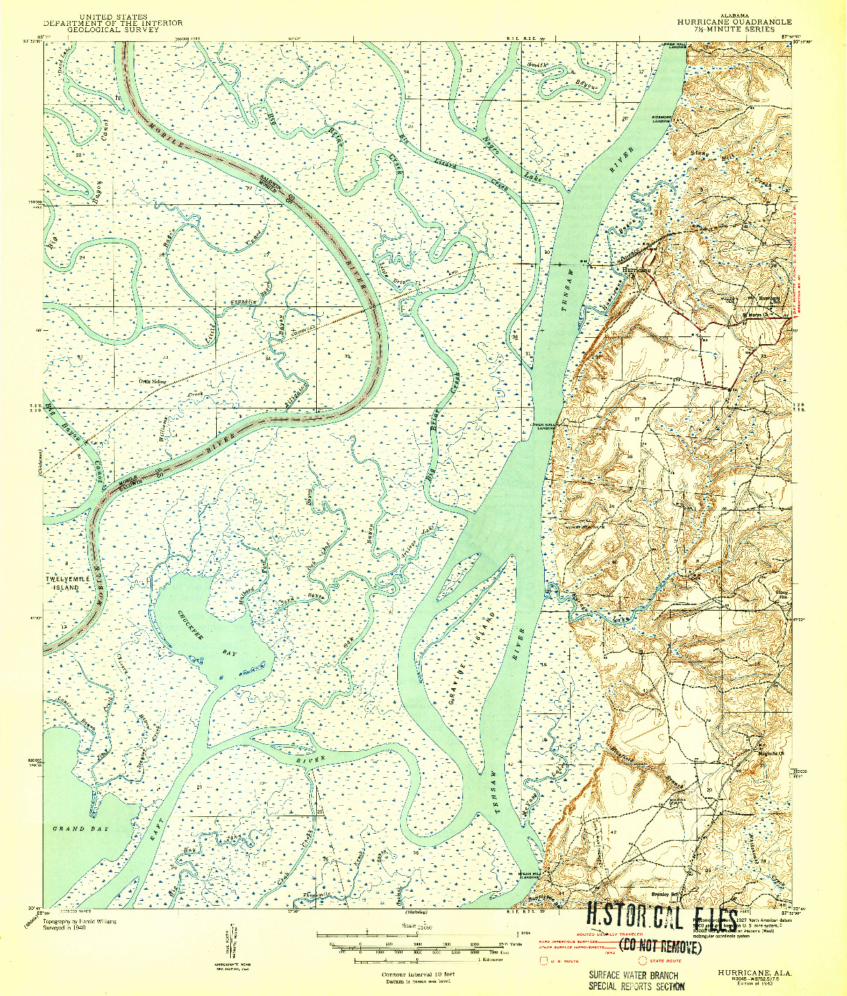 USGS 1:31680-SCALE QUADRANGLE FOR HURRICANE, AL 1943