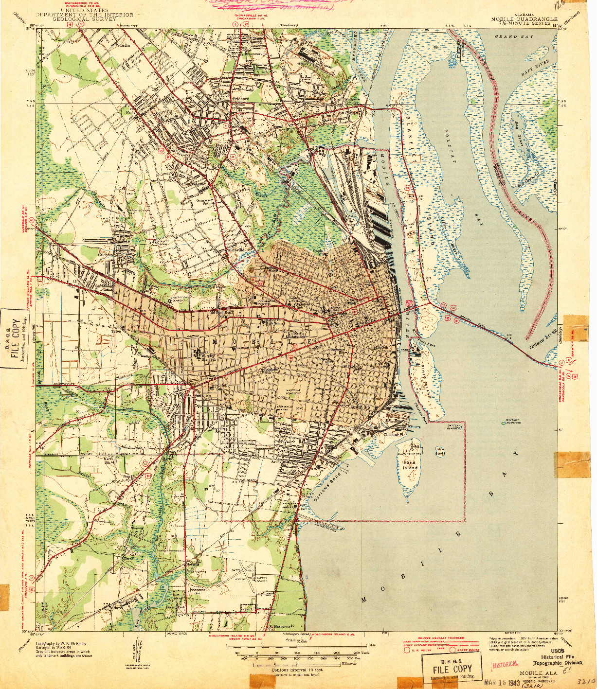 USGS 1:31680-SCALE QUADRANGLE FOR MOBILE, AL 1943