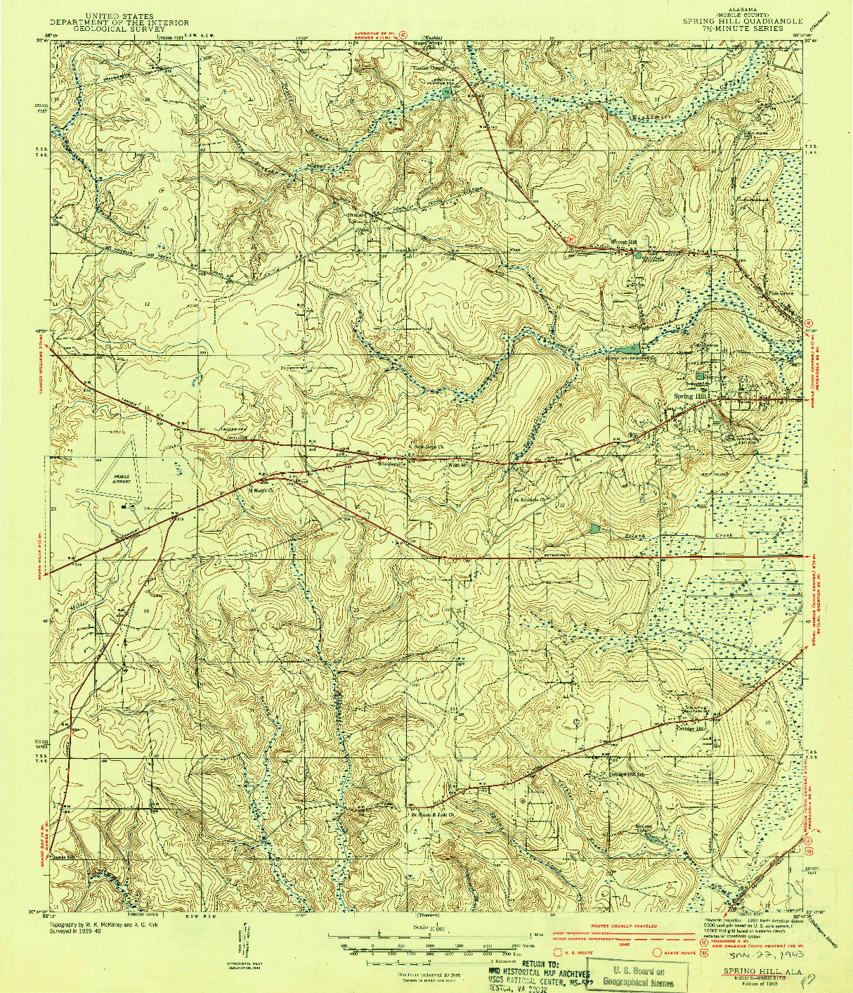 USGS 1:31680-SCALE QUADRANGLE FOR SPRING HILL, AL 1943