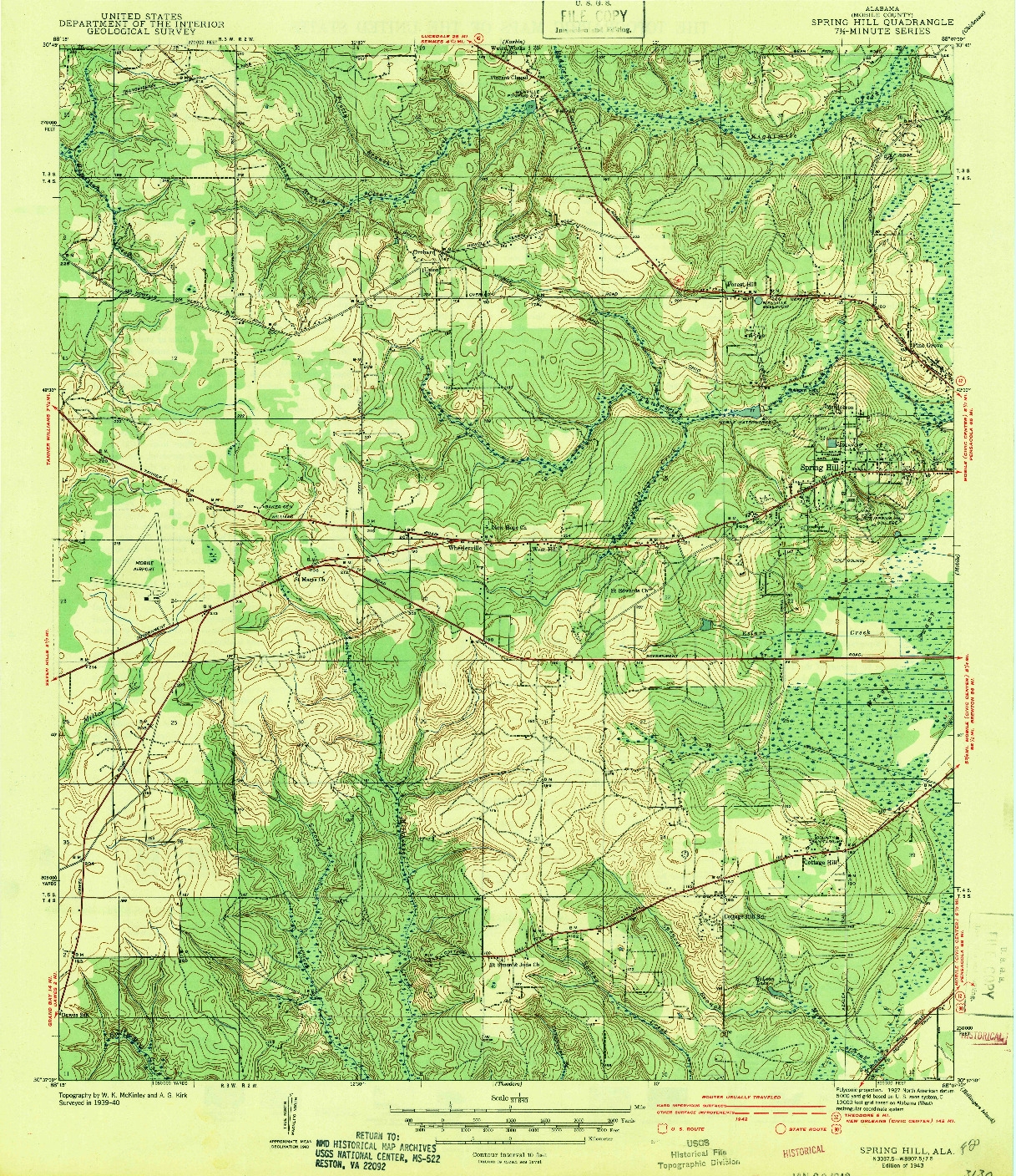 USGS 1:31680-SCALE QUADRANGLE FOR SPRING HILL, AL 1943