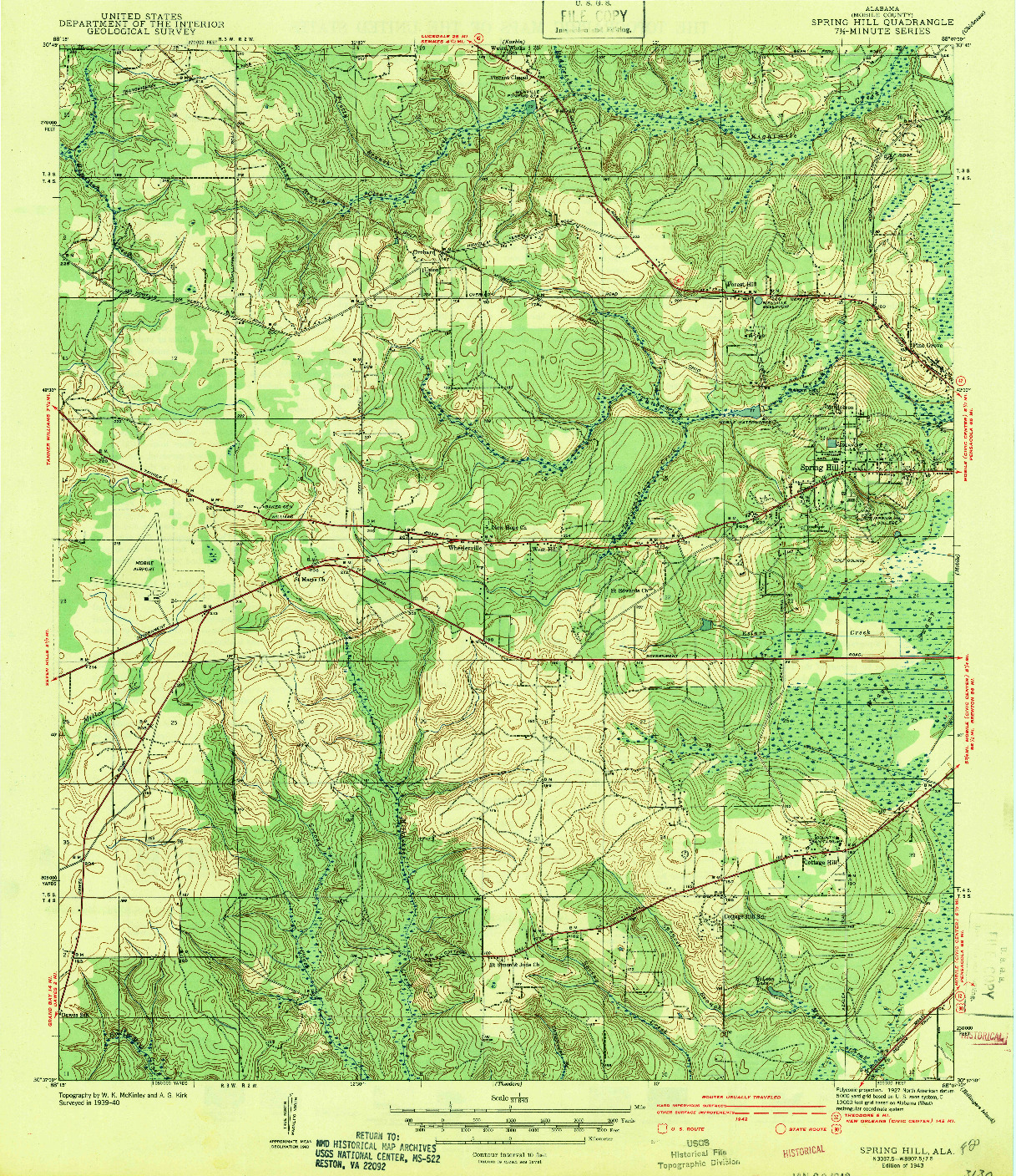 USGS 1:31680-SCALE QUADRANGLE FOR SPRING HILL, AL 1943