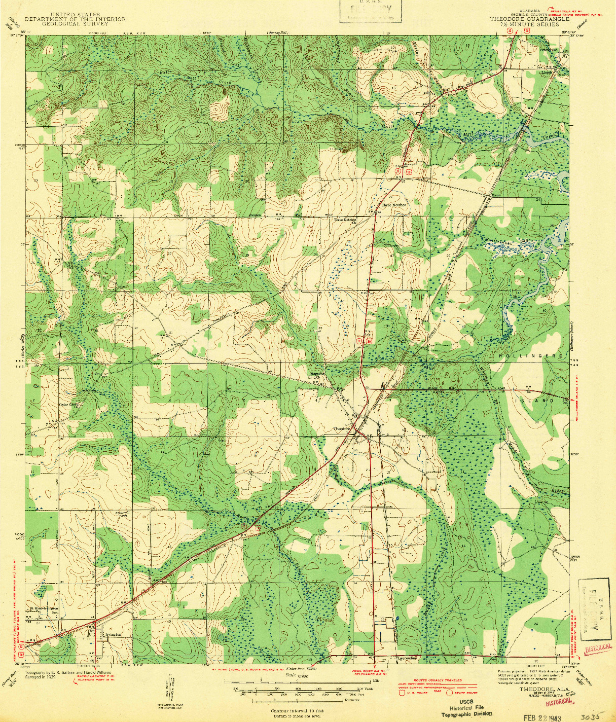 USGS 1:31680-SCALE QUADRANGLE FOR THEODORE, AL 1943