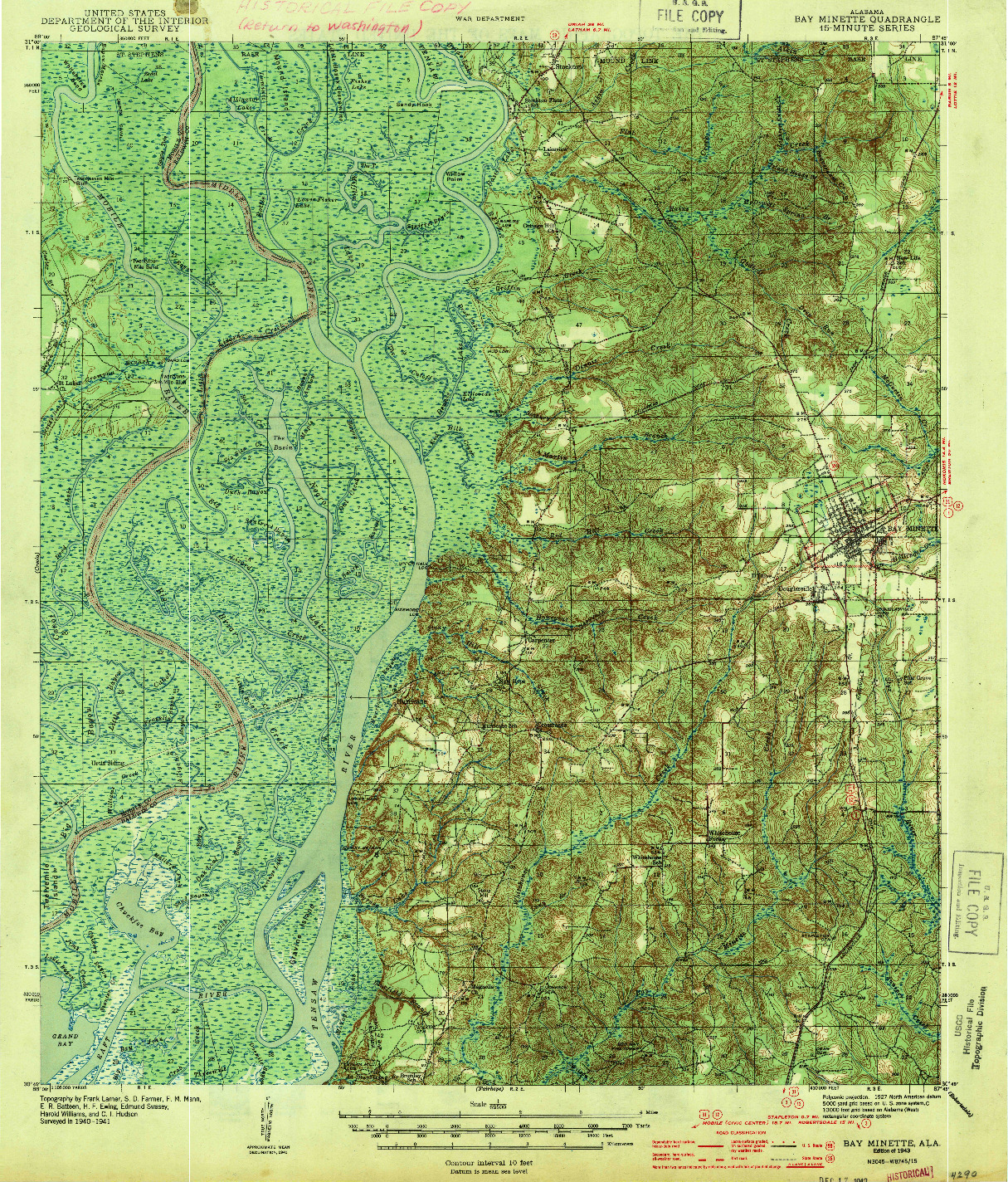 USGS 1:62500-SCALE QUADRANGLE FOR BAY MINETTE, AL 1943