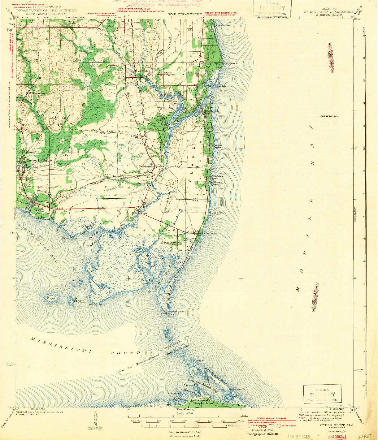 USGS 1:62500-SCALE QUADRANGLE FOR CEDAR POINT, AL 1943