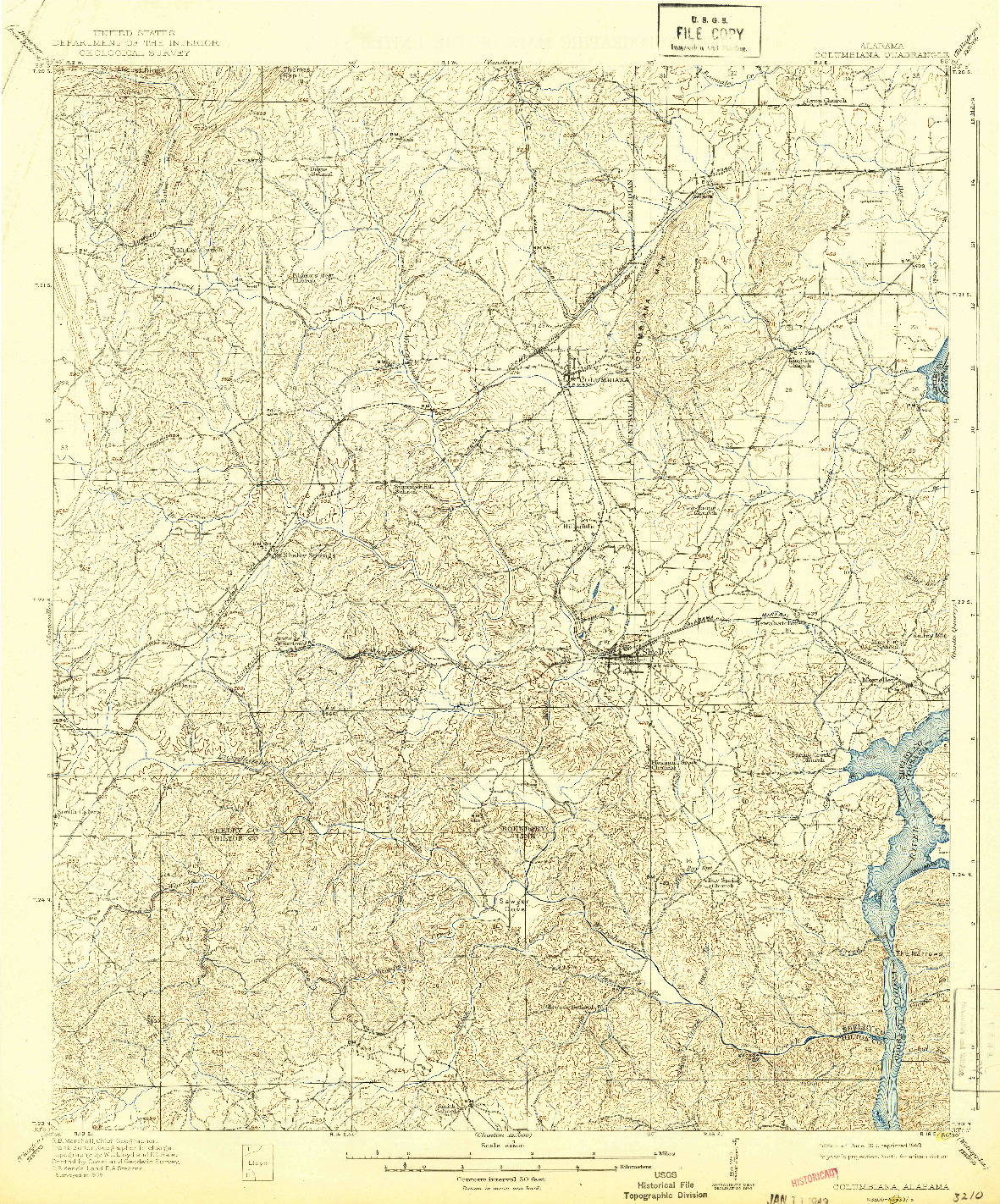 USGS 1:62500-SCALE QUADRANGLE FOR COLUMBIANA, AL 1911