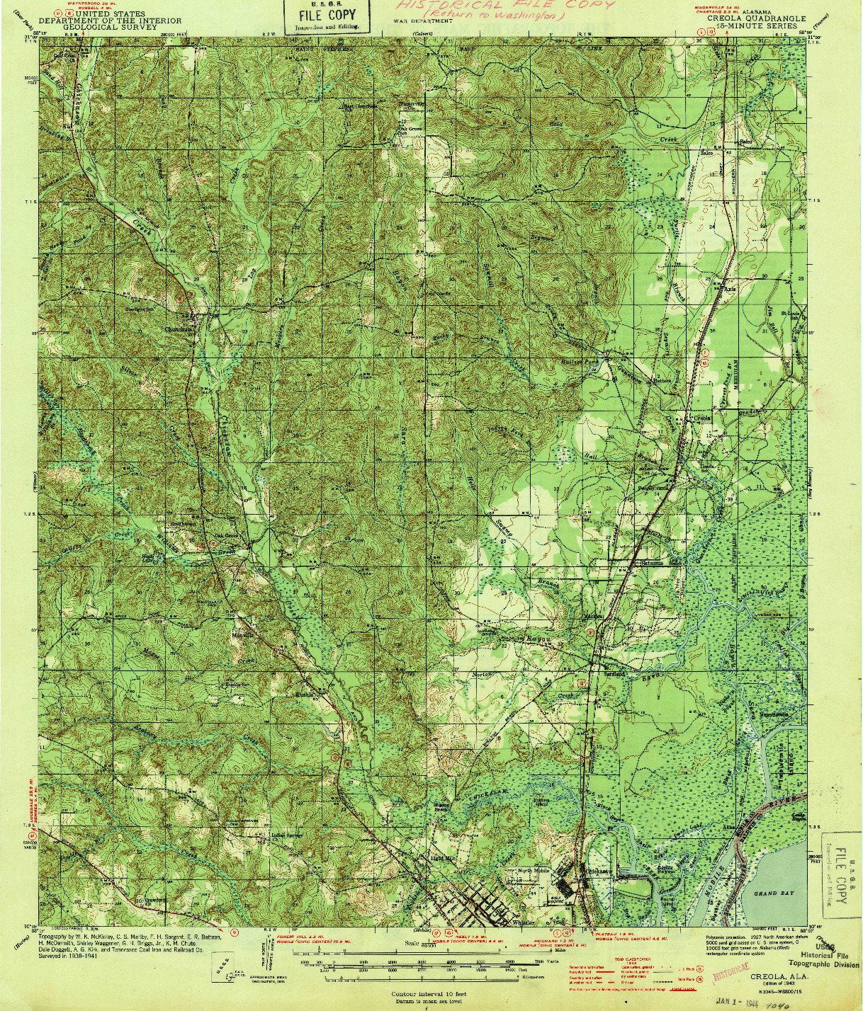 USGS 1:62500-SCALE QUADRANGLE FOR CREOLA, AL 1943