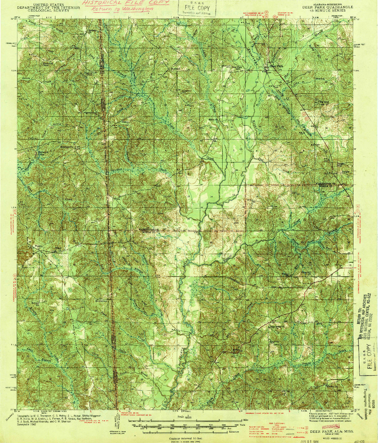 USGS 1:62500-SCALE QUADRANGLE FOR DEER PARK, AL 1943