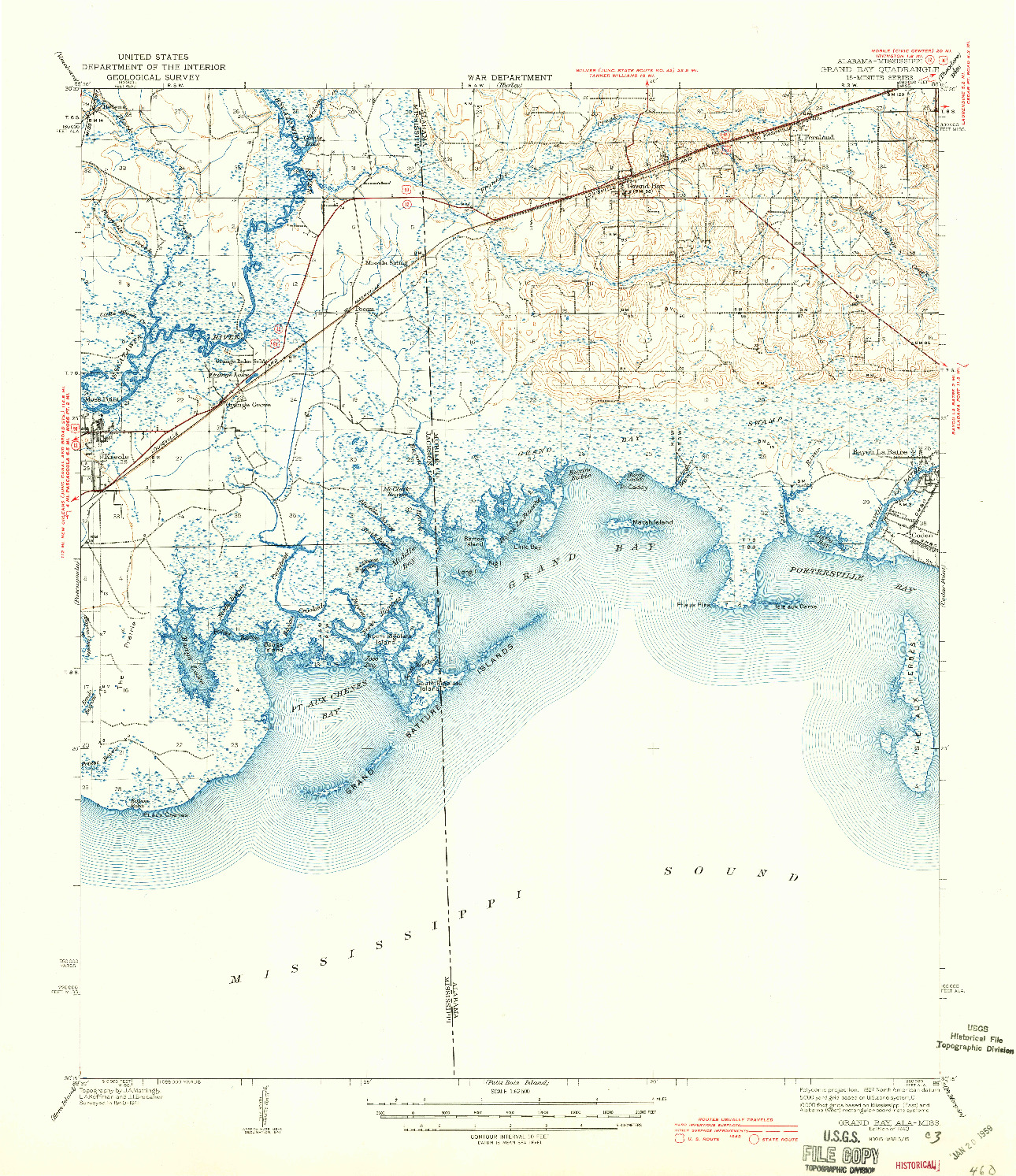 USGS 1:62500-SCALE QUADRANGLE FOR GRAND BAY, AL 1943