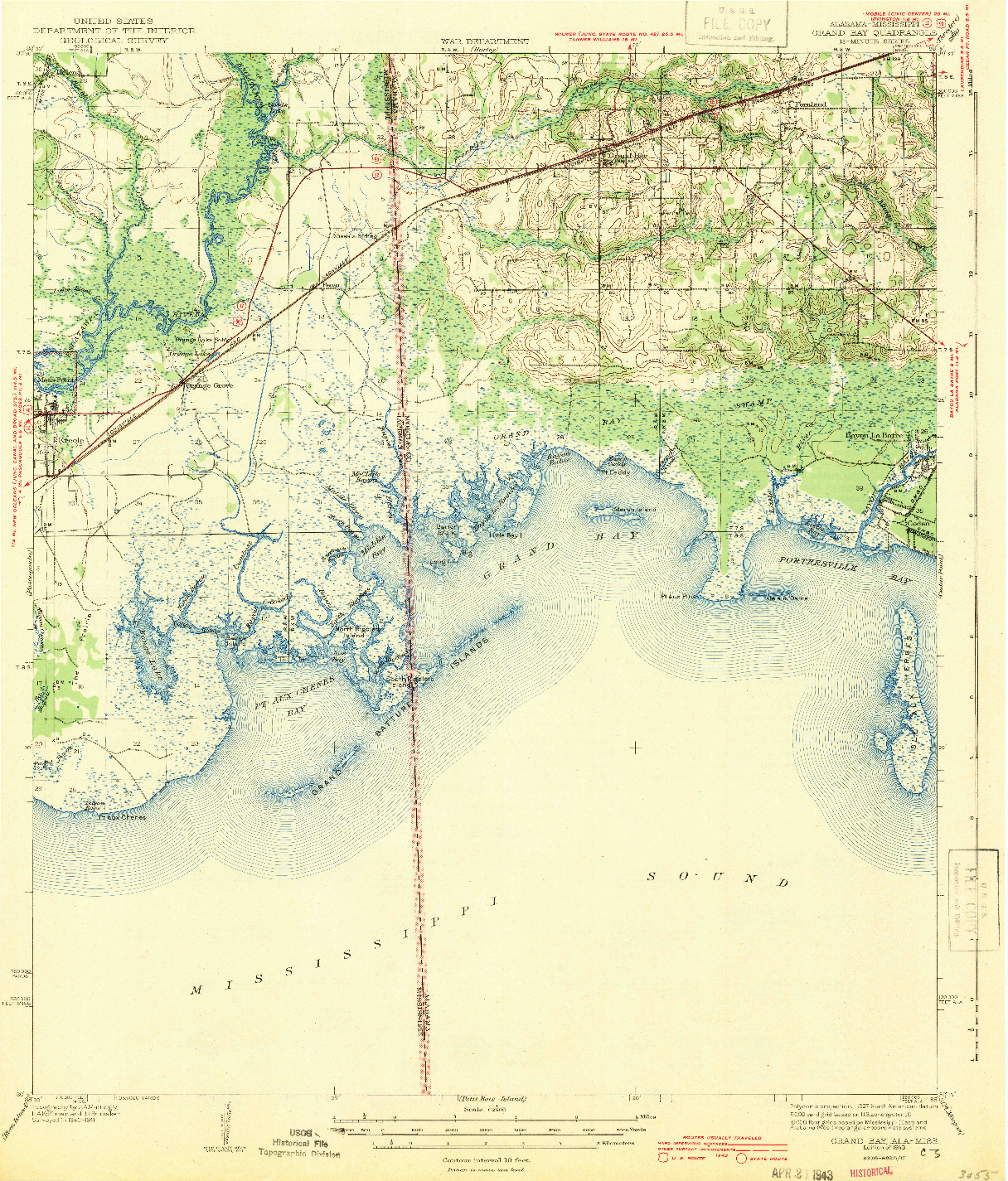 USGS 1:62500-SCALE QUADRANGLE FOR GRAND BAY, AL 1943