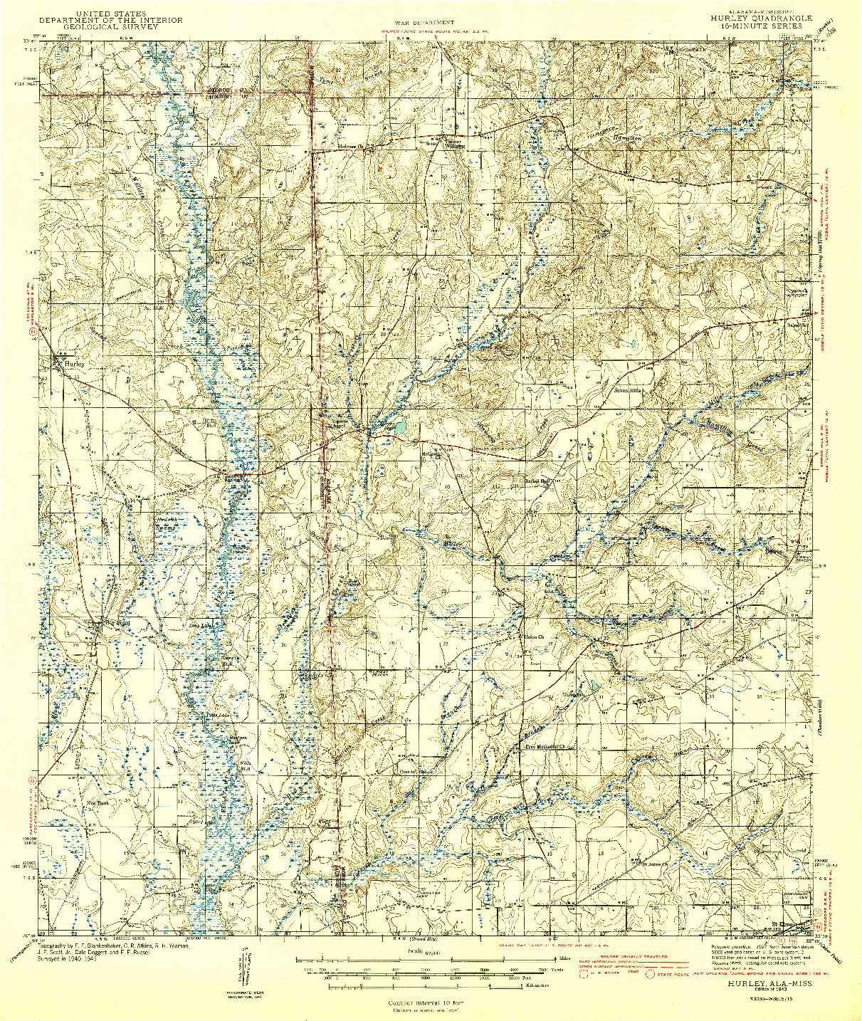 USGS 1:62500-SCALE QUADRANGLE FOR HURLEY, AL 1943