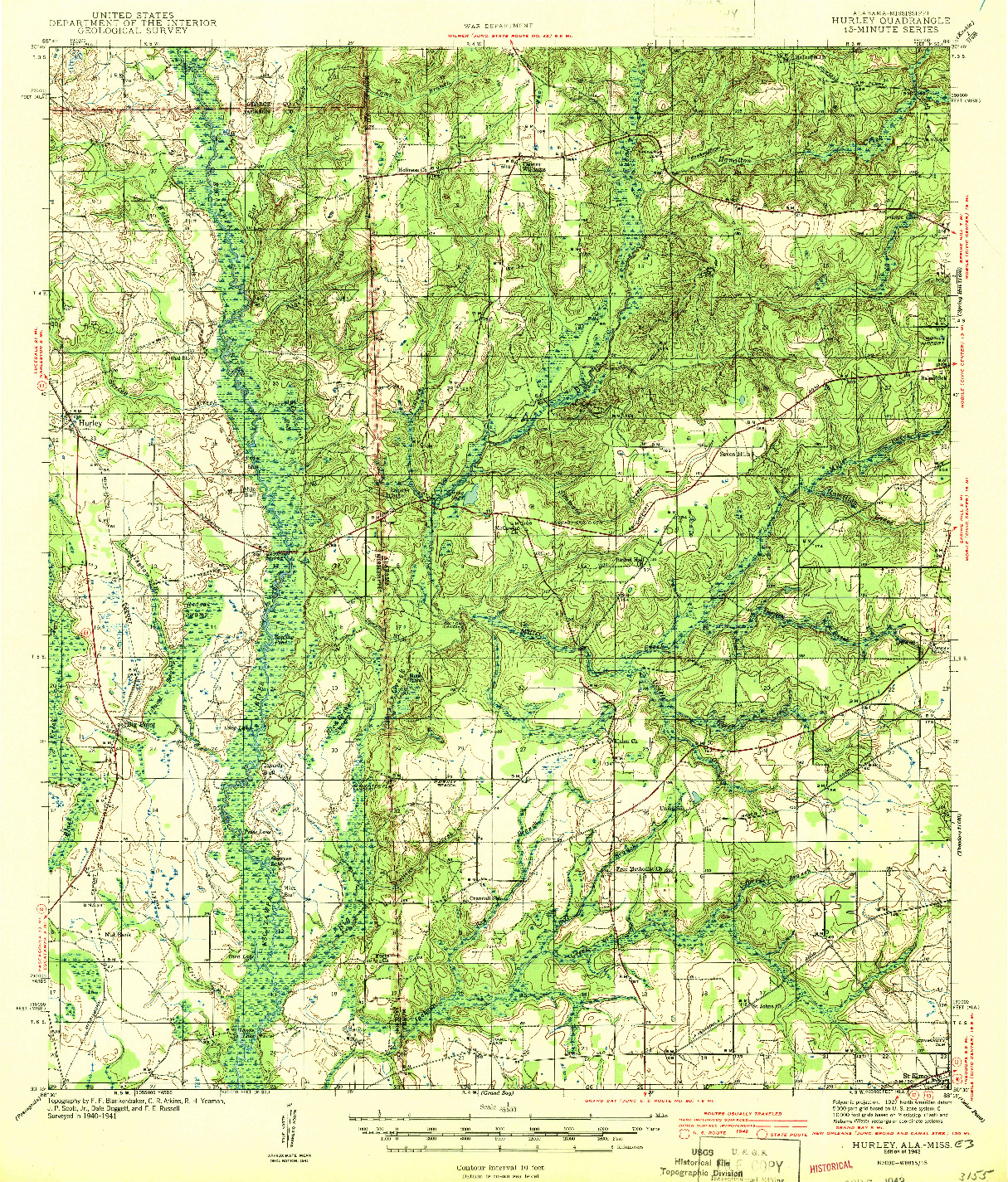USGS 1:62500-SCALE QUADRANGLE FOR HURLEY, AL 1943