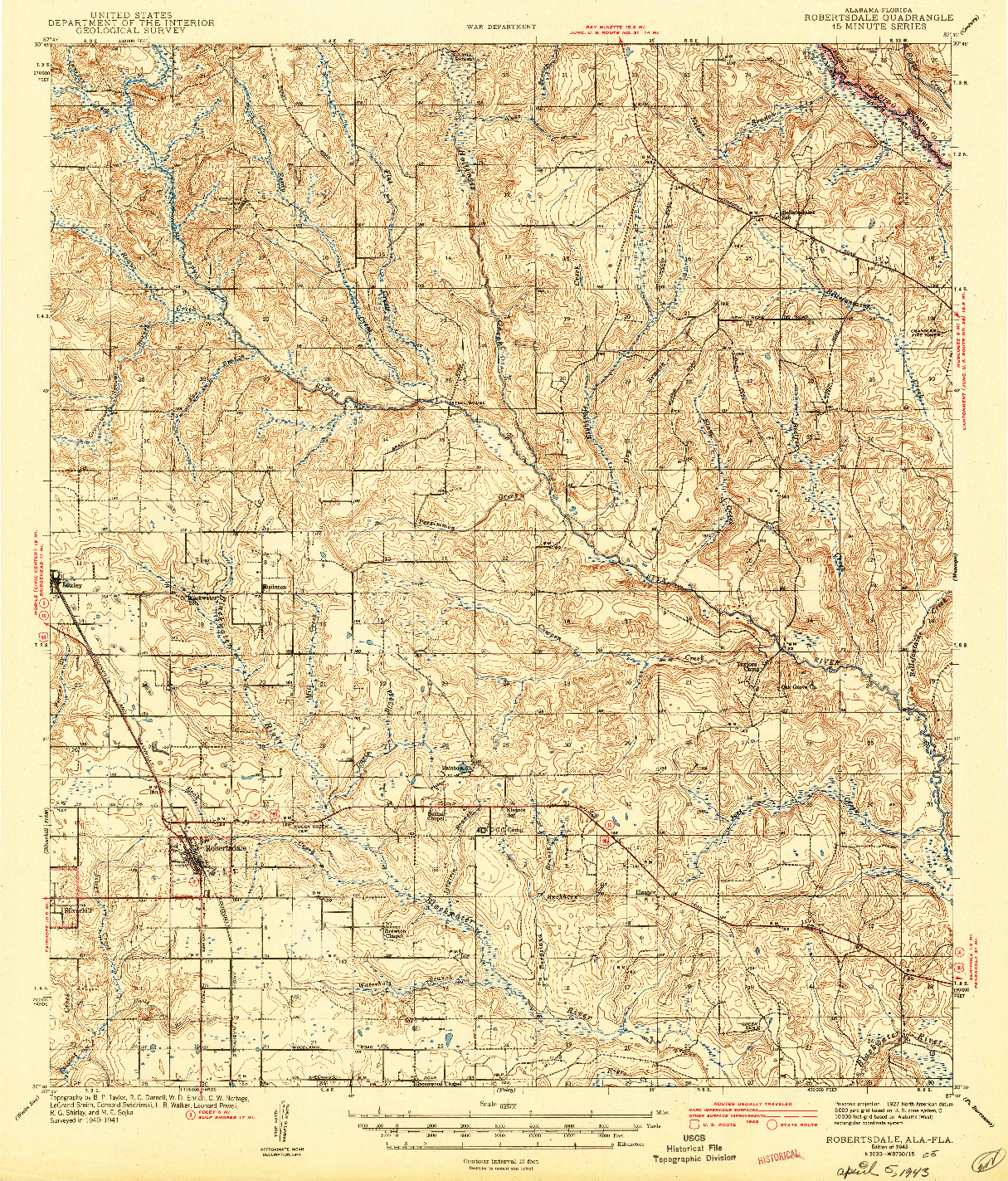 USGS 1:62500-SCALE QUADRANGLE FOR ROBERTSDALE, AL 1943