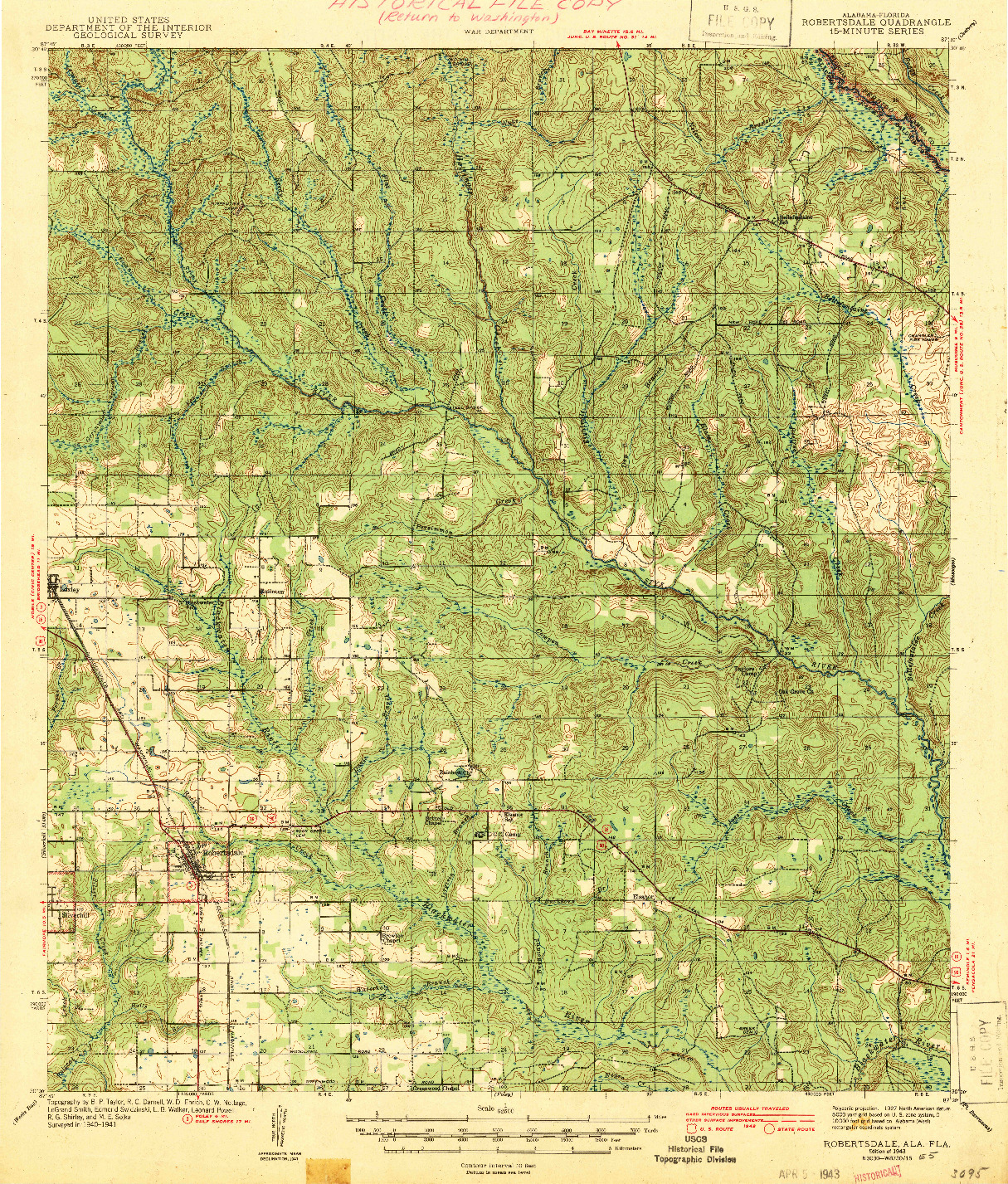 USGS 1:62500-SCALE QUADRANGLE FOR ROBERTSDALE, AL 1943