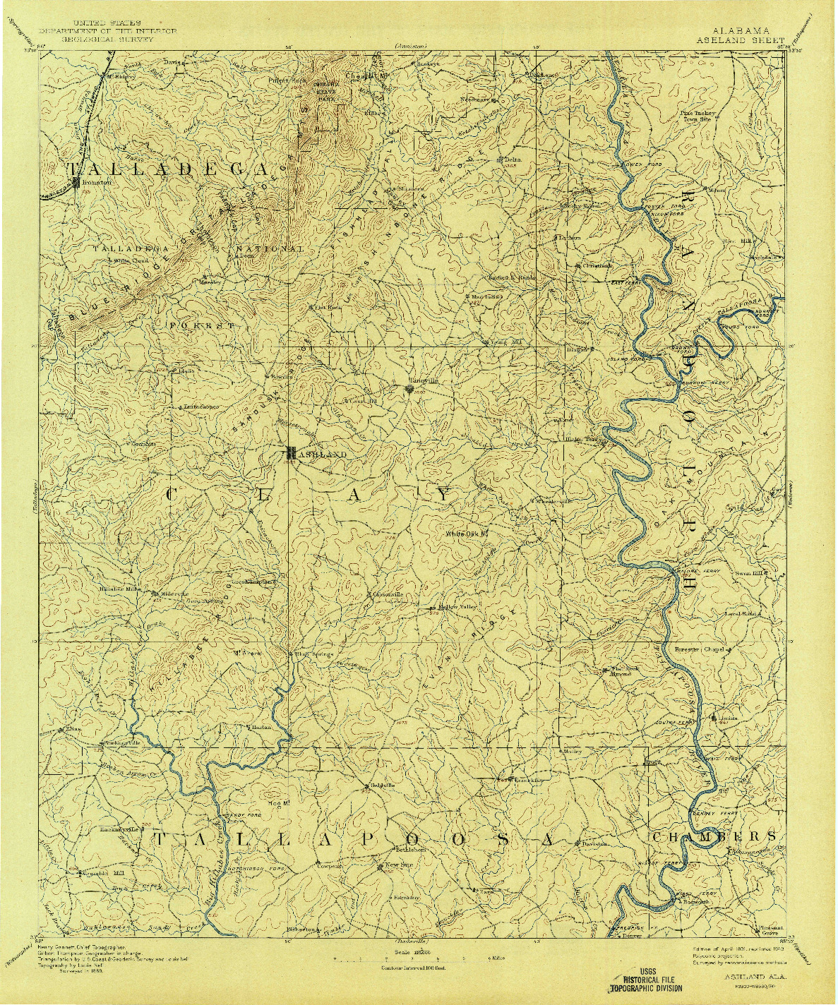 USGS 1:125000-SCALE QUADRANGLE FOR ASHLAND, AL 1891