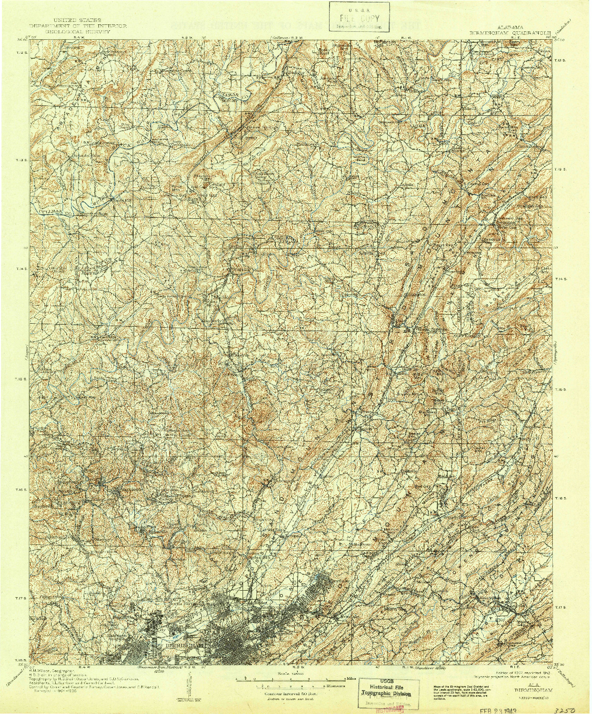 USGS 1:125000-SCALE QUADRANGLE FOR BIRMINGHAM, AL 1907