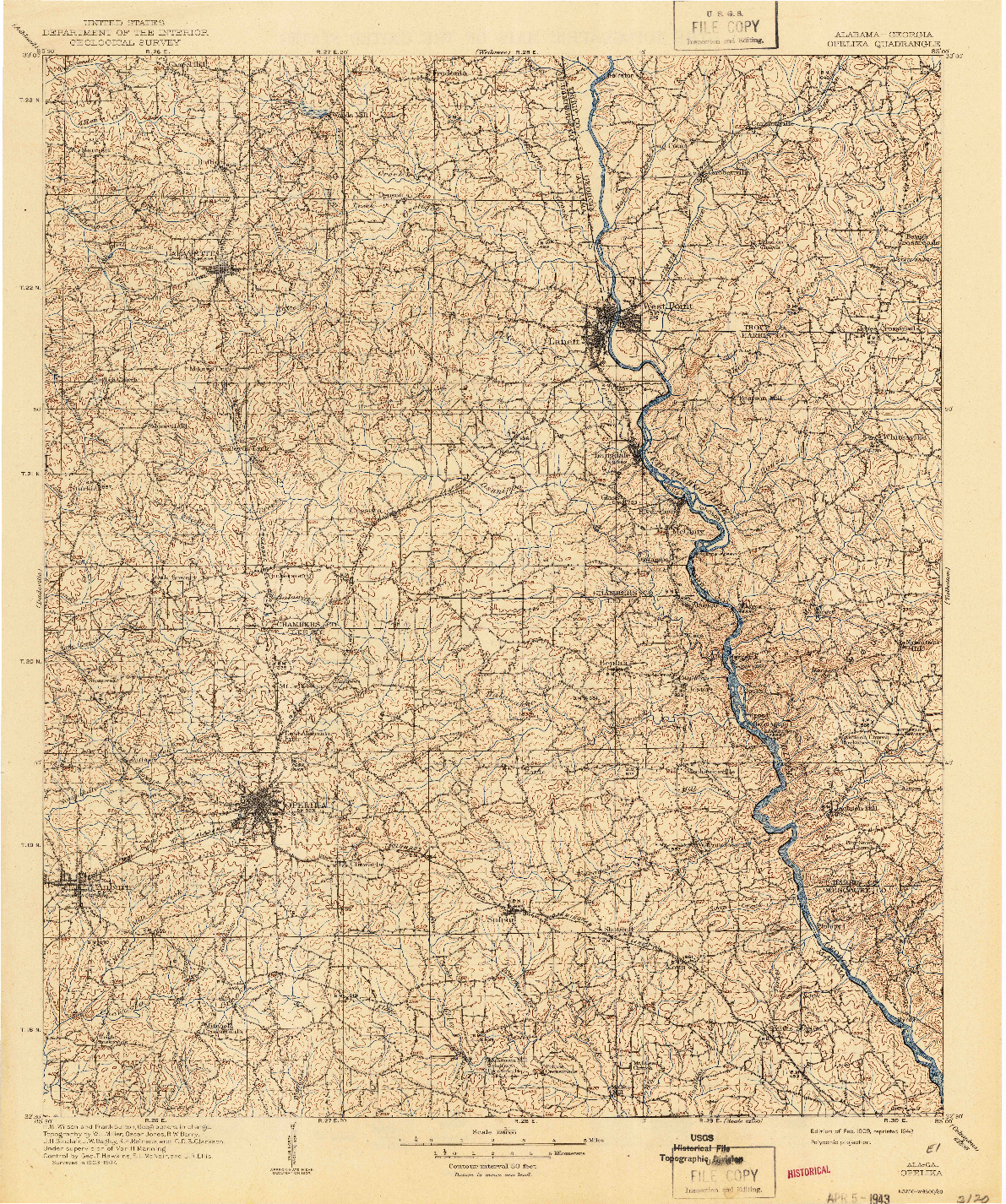 USGS 1:125000-SCALE QUADRANGLE FOR OPELIKA, AL 1909