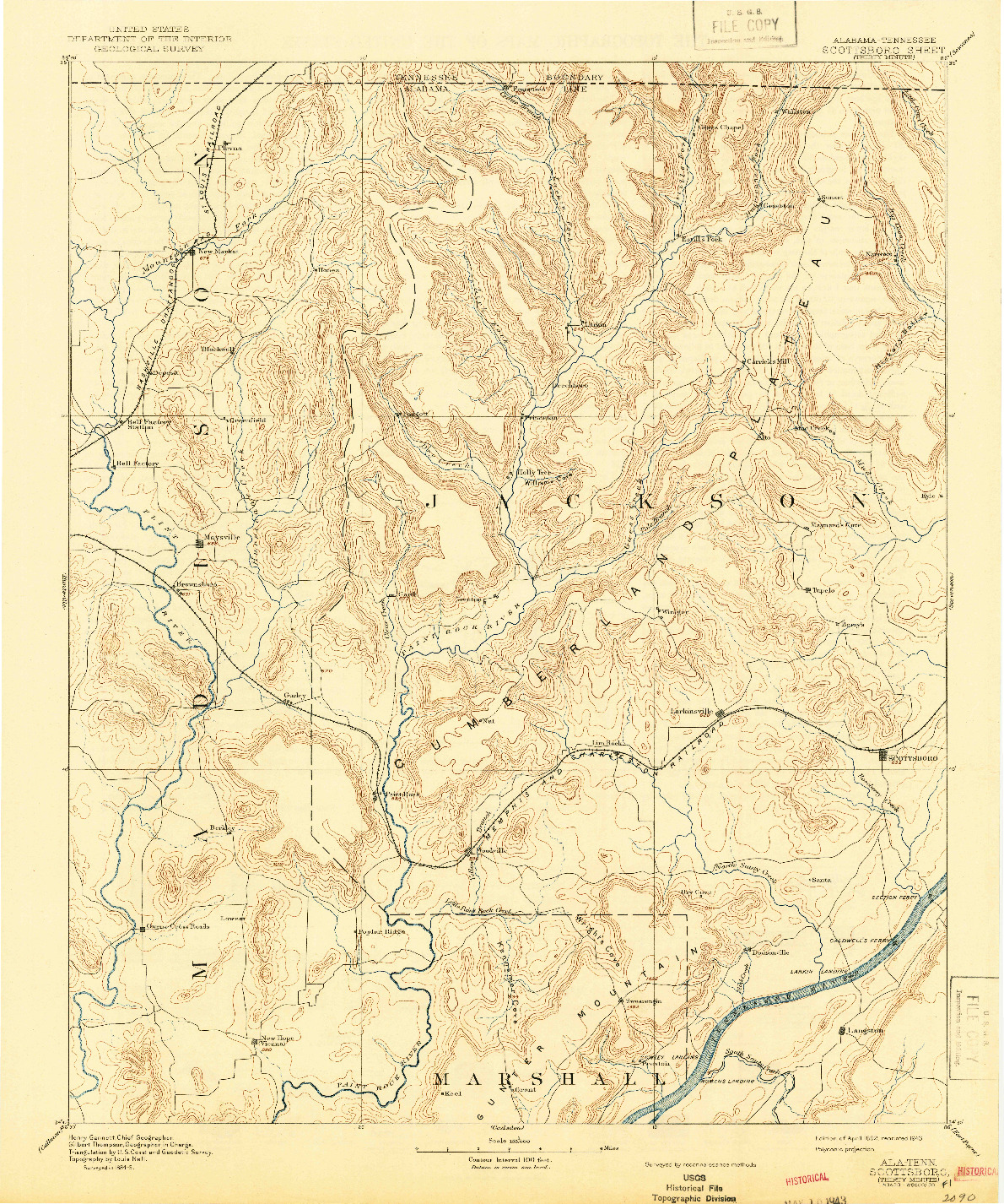 USGS 1:125000-SCALE QUADRANGLE FOR SCOTTSBORO, AL 1892
