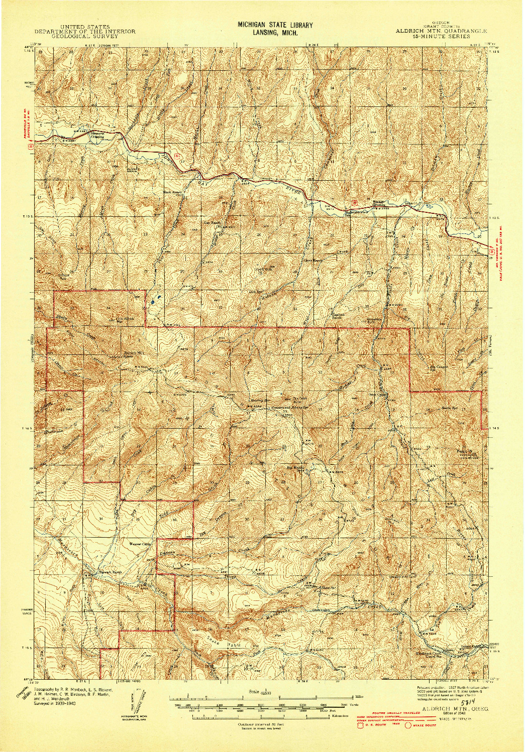 USGS 1:62500-SCALE QUADRANGLE FOR ALDRICH MTN., OR 1943