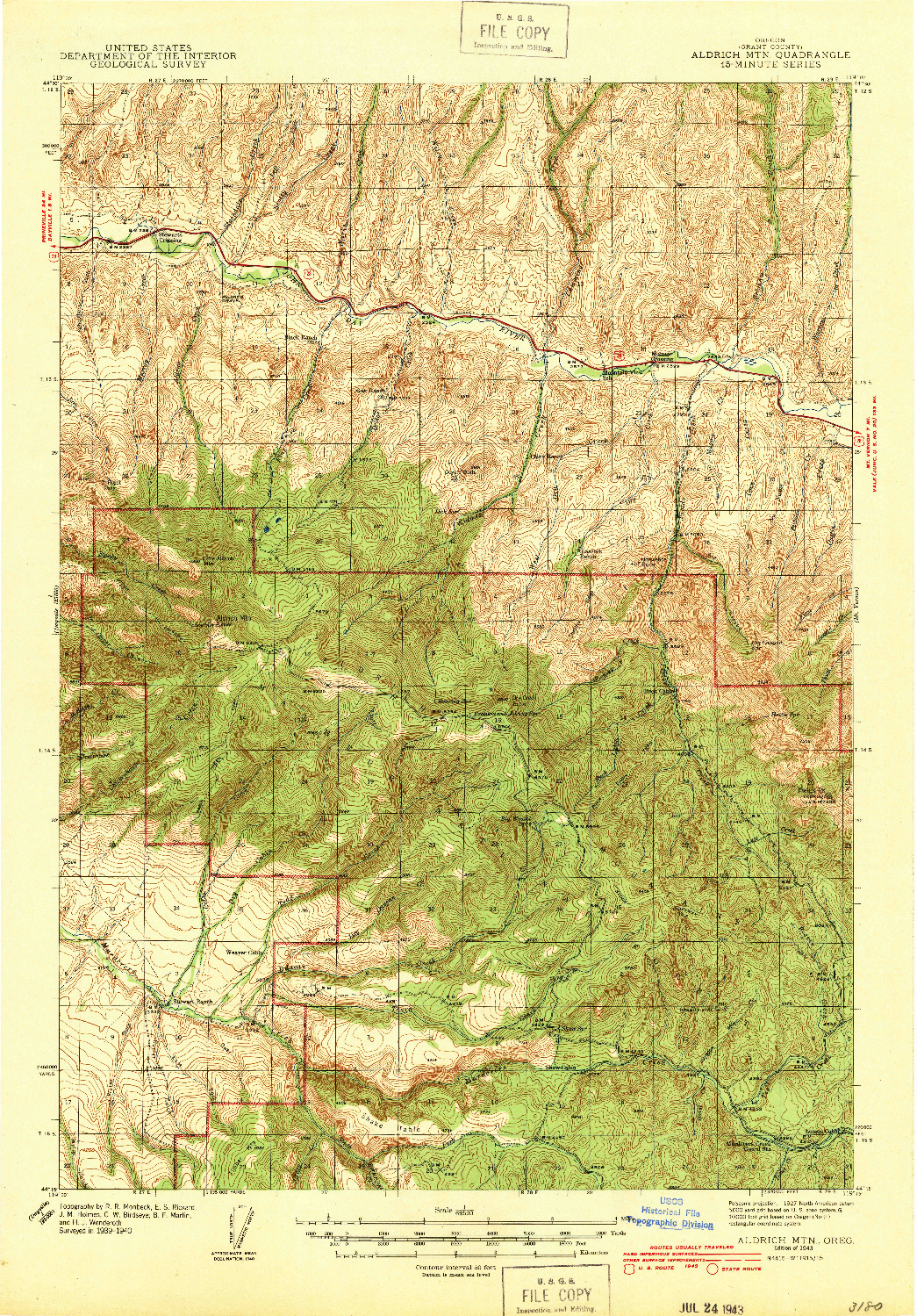 USGS 1:62500-SCALE QUADRANGLE FOR ALDRICH MTN., OR 1943