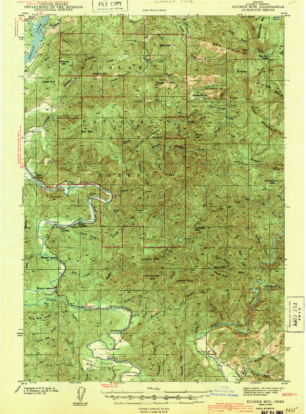 USGS 1:62500-SCALE QUADRANGLE FOR EUCHRE MTN, OR 1943