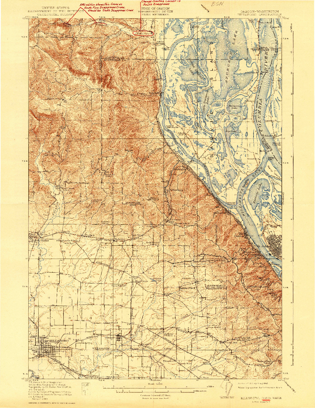 USGS 1:62500-SCALE QUADRANGLE FOR HILLSBORO, OR 1918