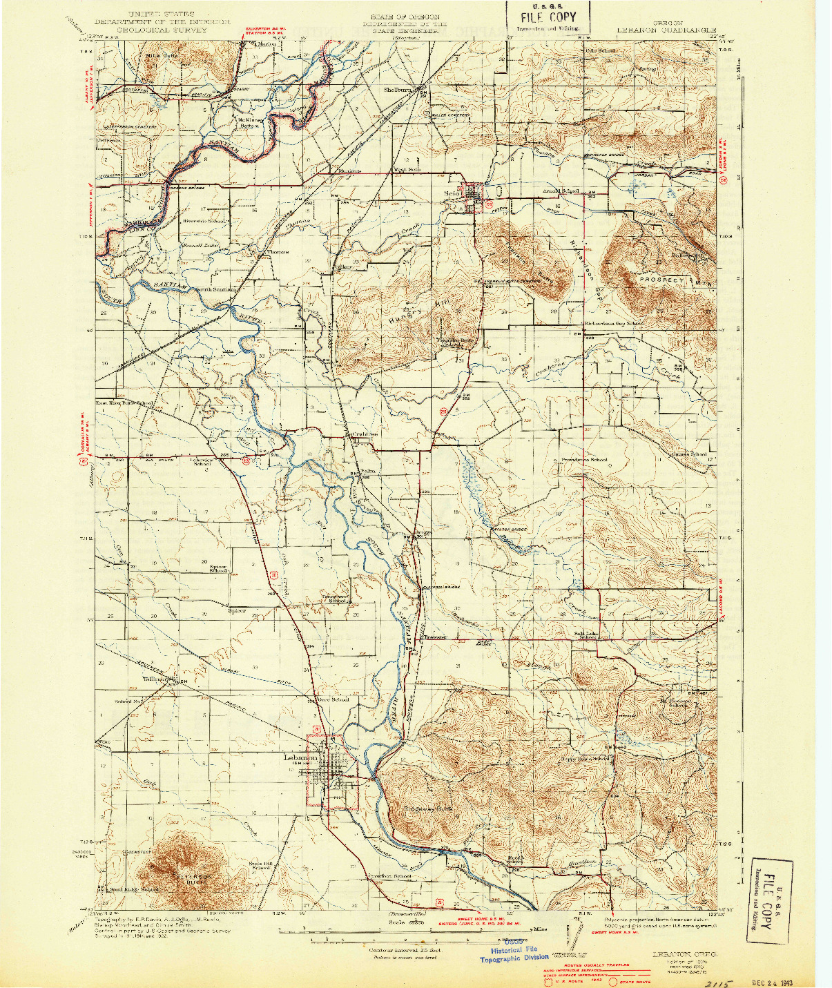 USGS 1:62500-SCALE QUADRANGLE FOR LEBANON, OR 1924