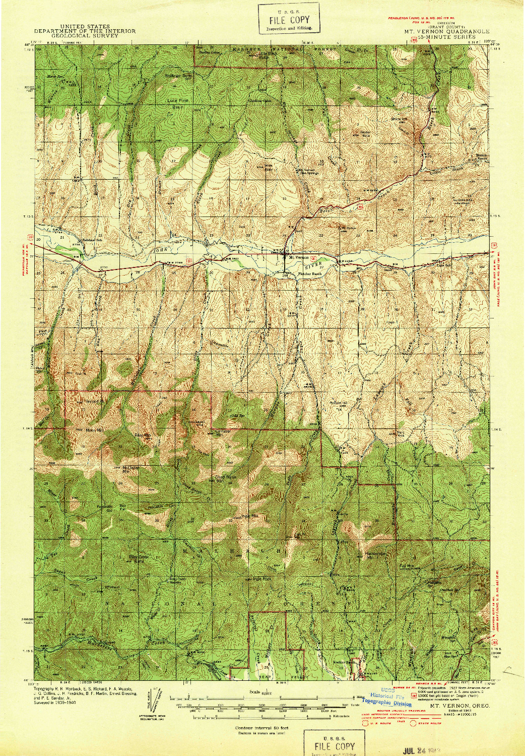 USGS 1:62500-SCALE QUADRANGLE FOR MOUNT VERNON, OR 1943