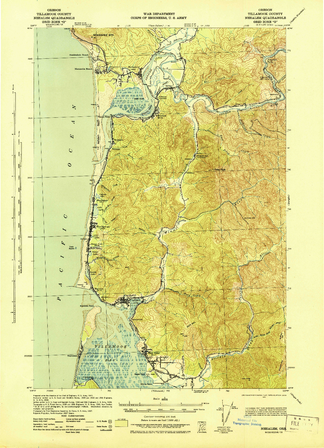USGS 1:62500-SCALE QUADRANGLE FOR NEHALEM, OR 1943