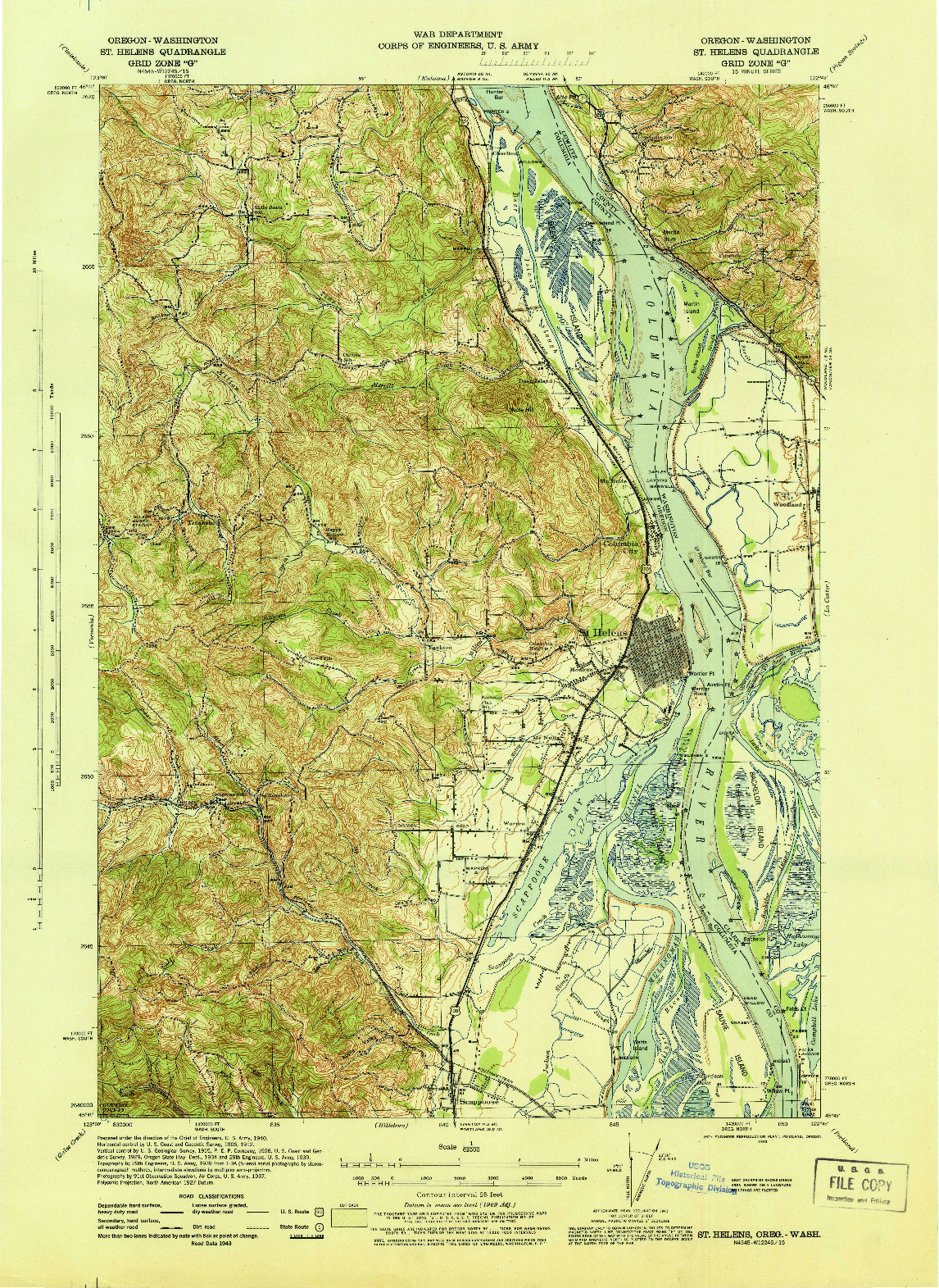 USGS 1:62500-SCALE QUADRANGLE FOR ST HELENS, OR 1943