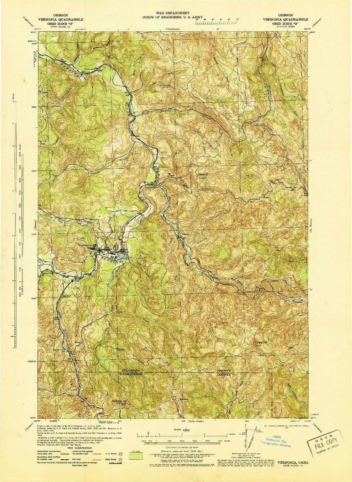USGS 1:62500-SCALE QUADRANGLE FOR VERNONIA, OR 1943