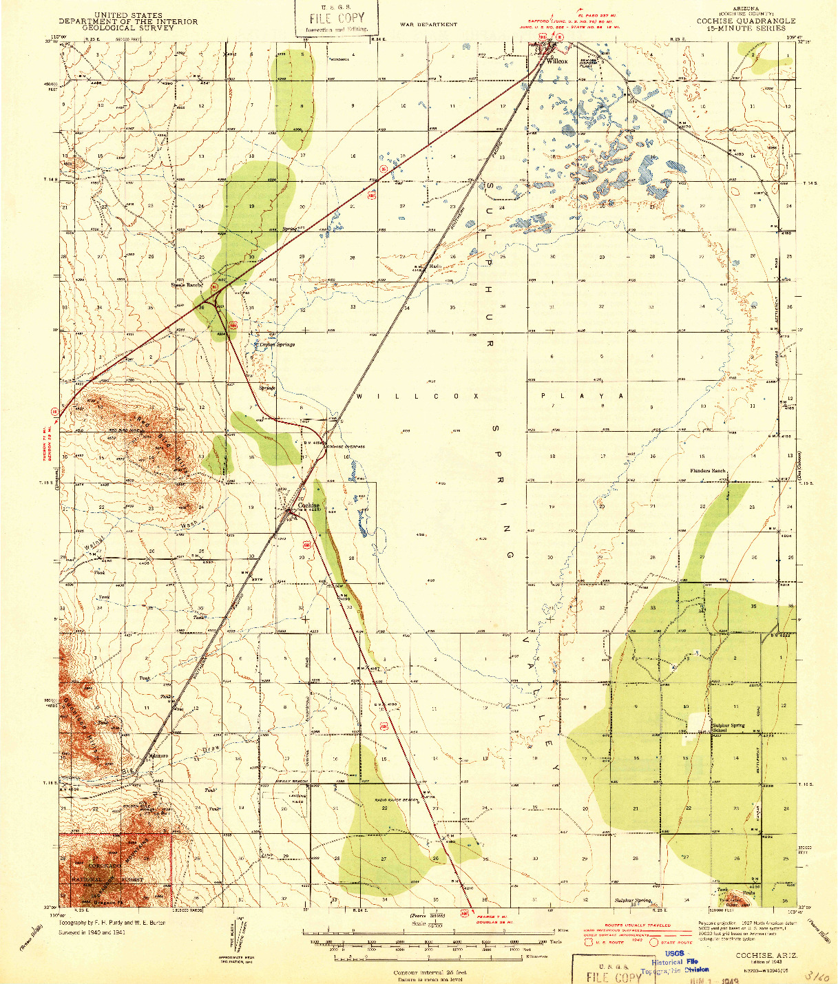 USGS 1:62500-SCALE QUADRANGLE FOR COCHISE, AZ 1943
