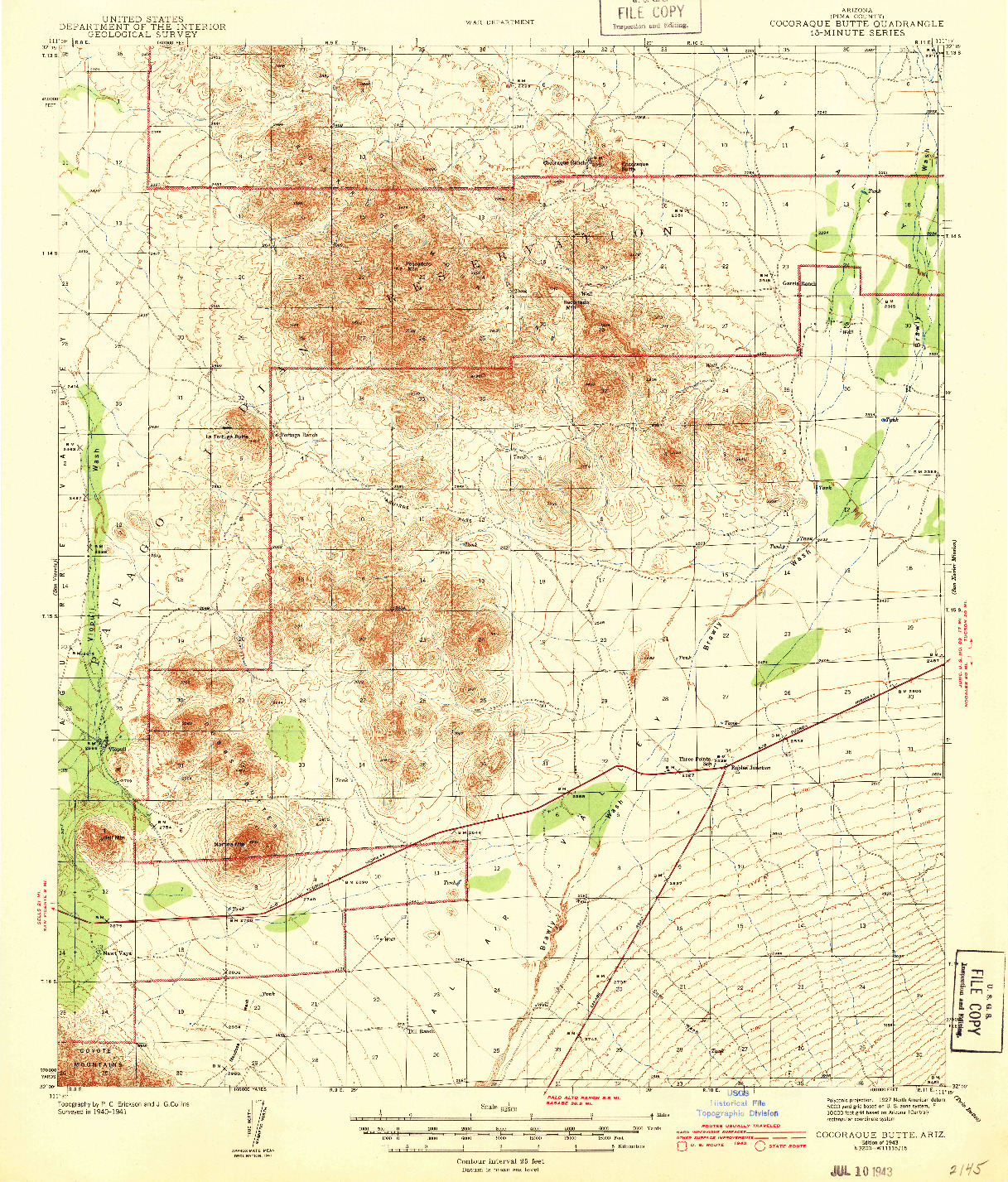 USGS 1:62500-SCALE QUADRANGLE FOR COCORAQUE BUTTE, AZ 1943
