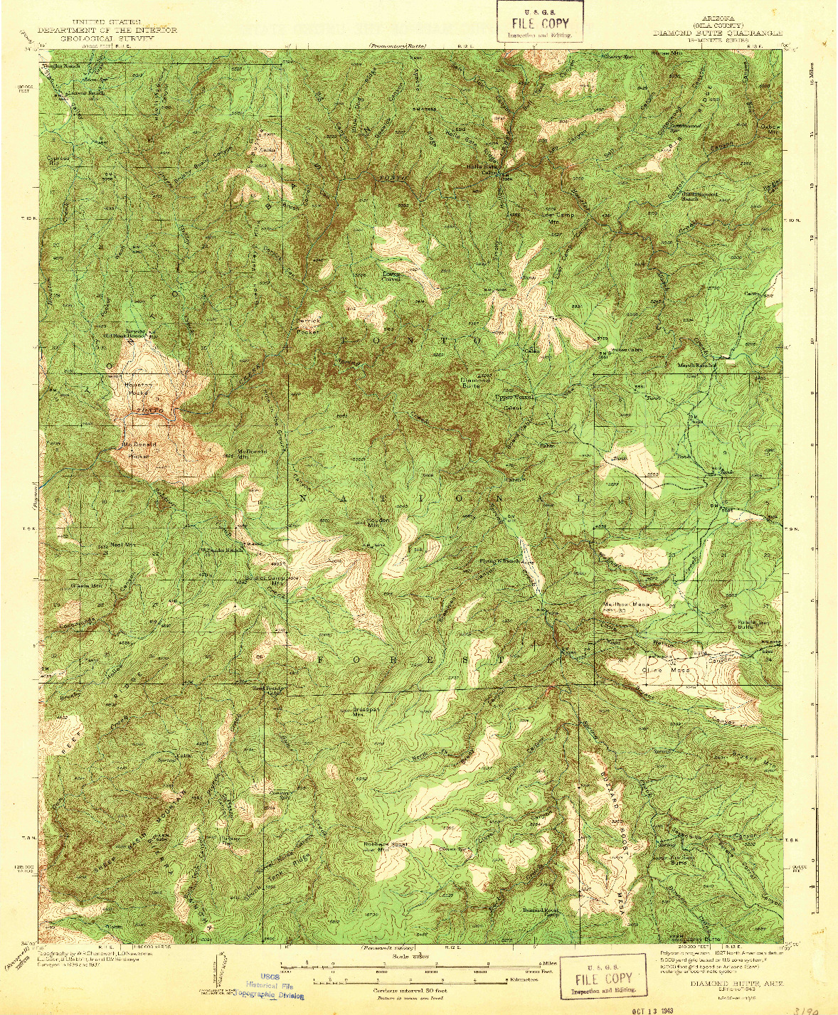 USGS 1:62500-SCALE QUADRANGLE FOR DIAMOND BUTTE, AZ 1943