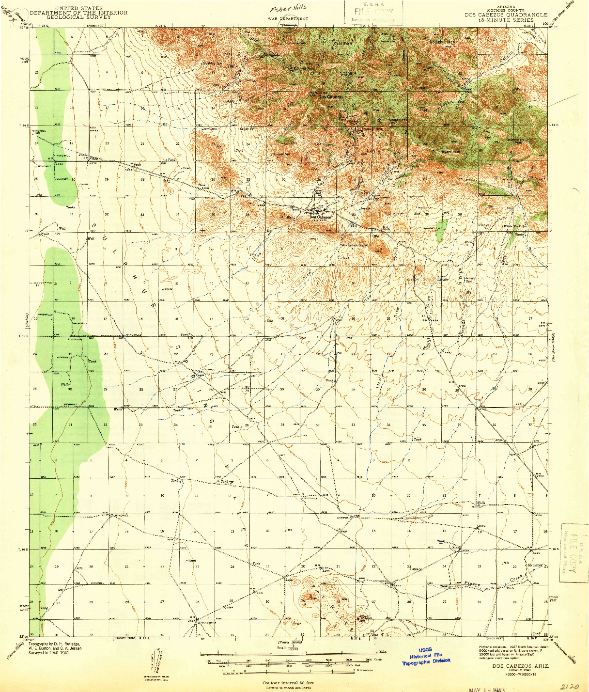 USGS 1:62500-SCALE QUADRANGLE FOR DOS CABEZAS, AZ 1943