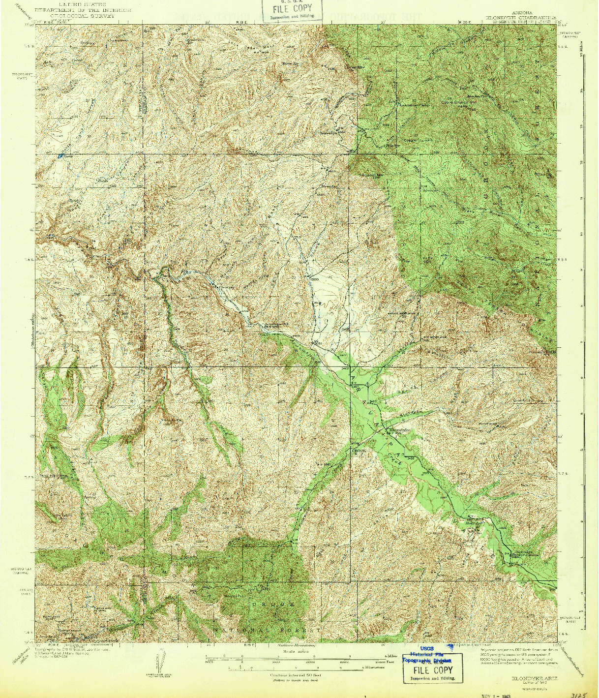 USGS 1:62500-SCALE QUADRANGLE FOR KLONDYKE, AZ 1943